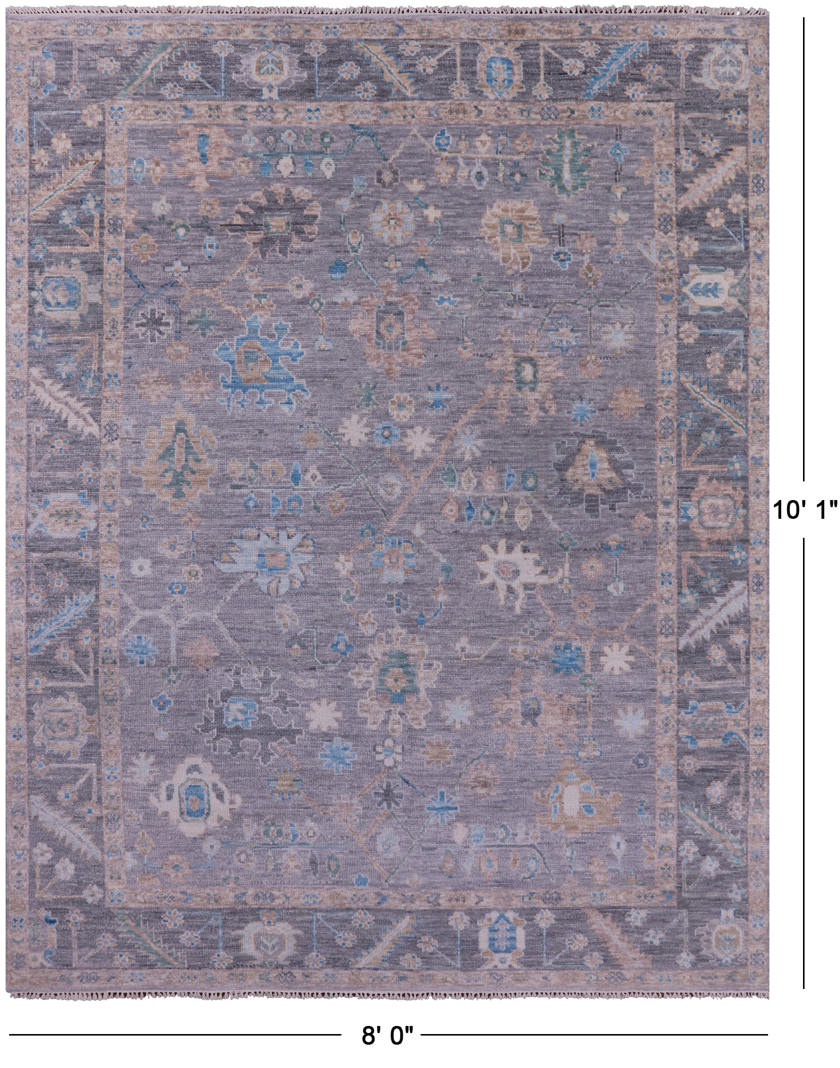 Grey Turkish Oushak Hand Knotted Wool Rug - 8' 0" X 10' 1" - Golden Nile