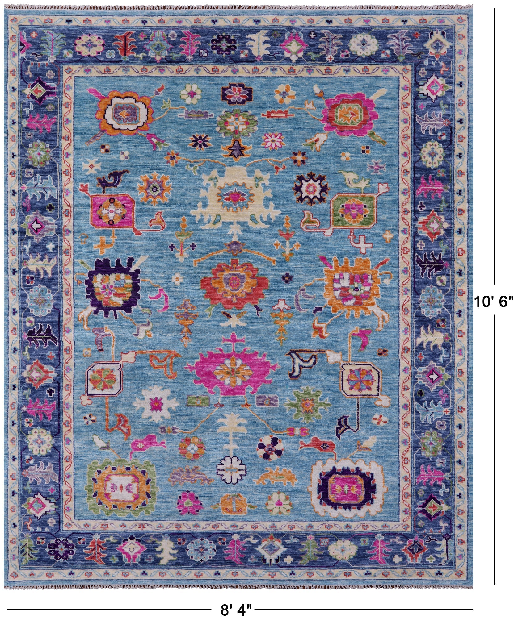 Blue Turkish Oushak Handmade Wool Rug - 8' 4" X 10' 6" - Golden Nile