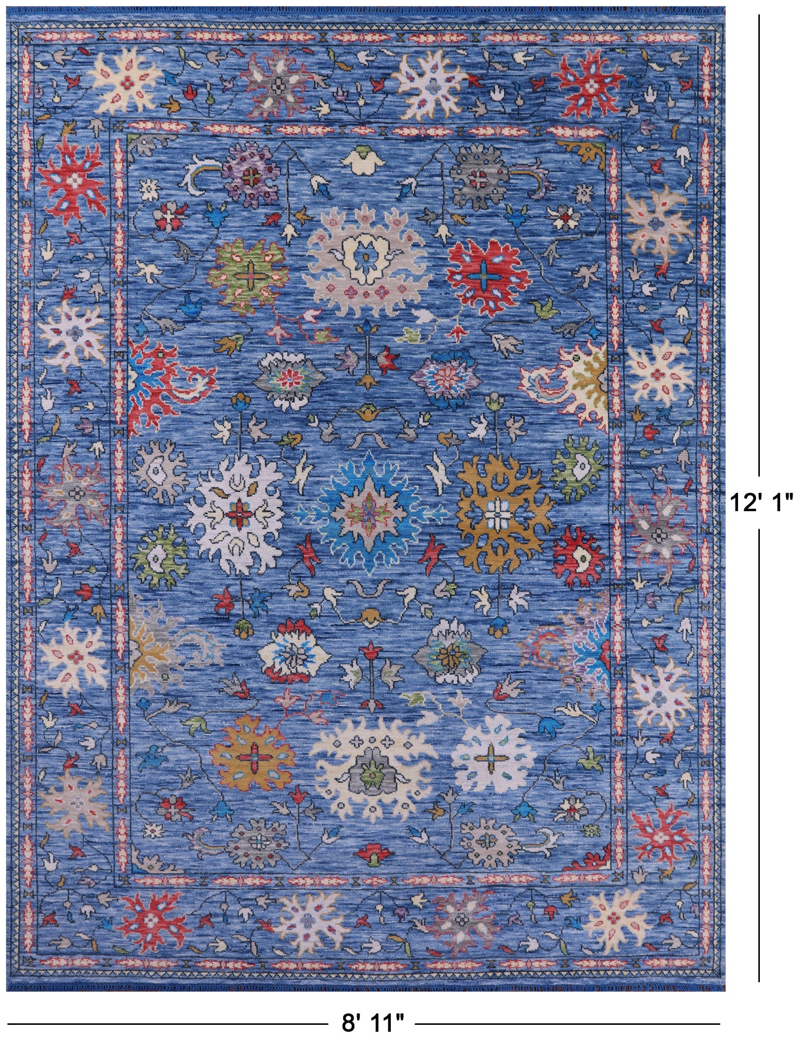 Blue Turkish Oushak Hand Knotted Wool Rug - 8' 11" X 12' 1" - Golden Nile