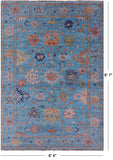 Blue Turkish Oushak Hand Knotted Wool Rug - 6' 4" X 9' 1" - Golden Nile