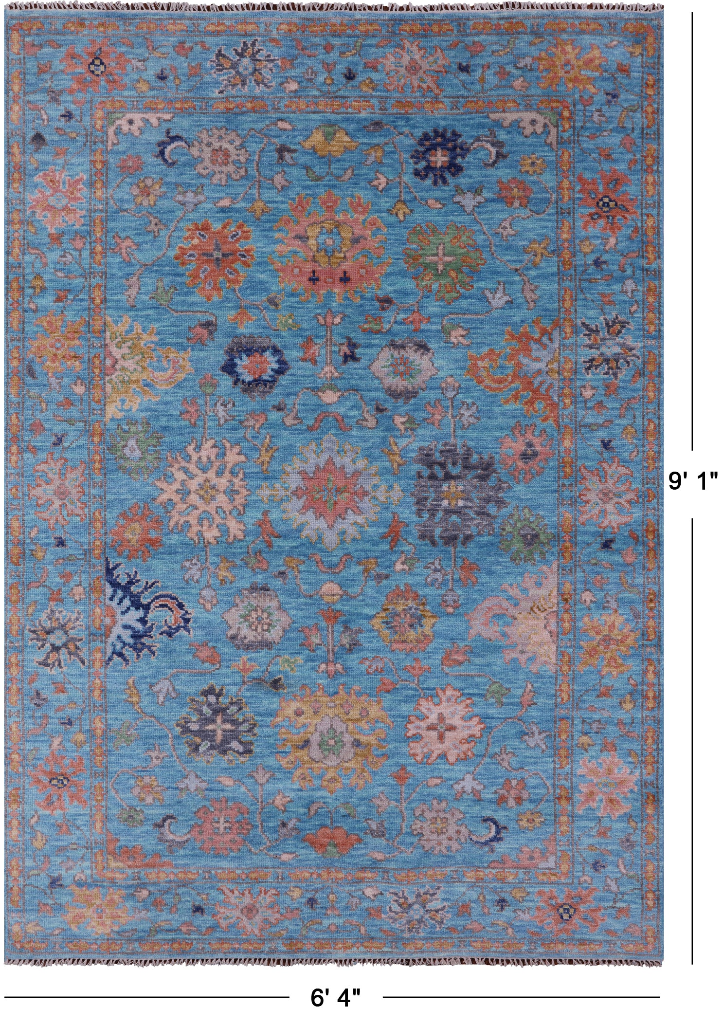 Blue Turkish Oushak Hand Knotted Wool Rug - 6' 4" X 9' 1" - Golden Nile