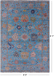 Blue Turkish Oushak Hand Knotted Wool Rug - 6' 4" X 9' 1" - Golden Nile