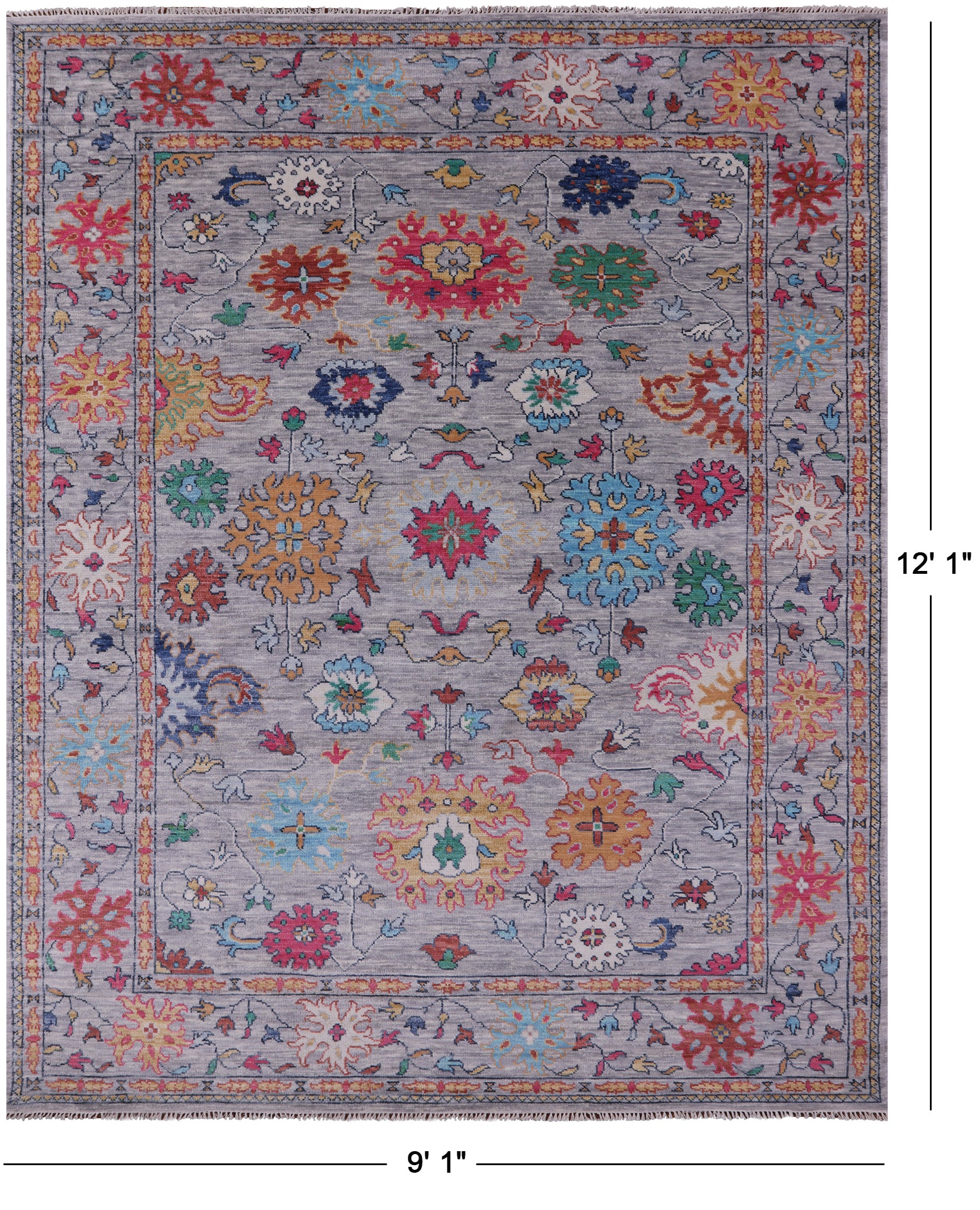 Grey Turkish Oushak Handmade Wool Rug - 9' 1" X 12' 1" - Golden Nile