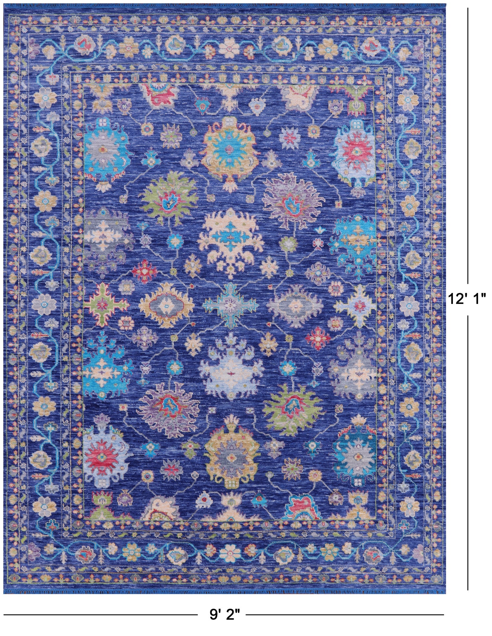 Blue Turkish Oushak Hand Knotted Wool Rug - 9' 2" X 12' 1" - Golden Nile