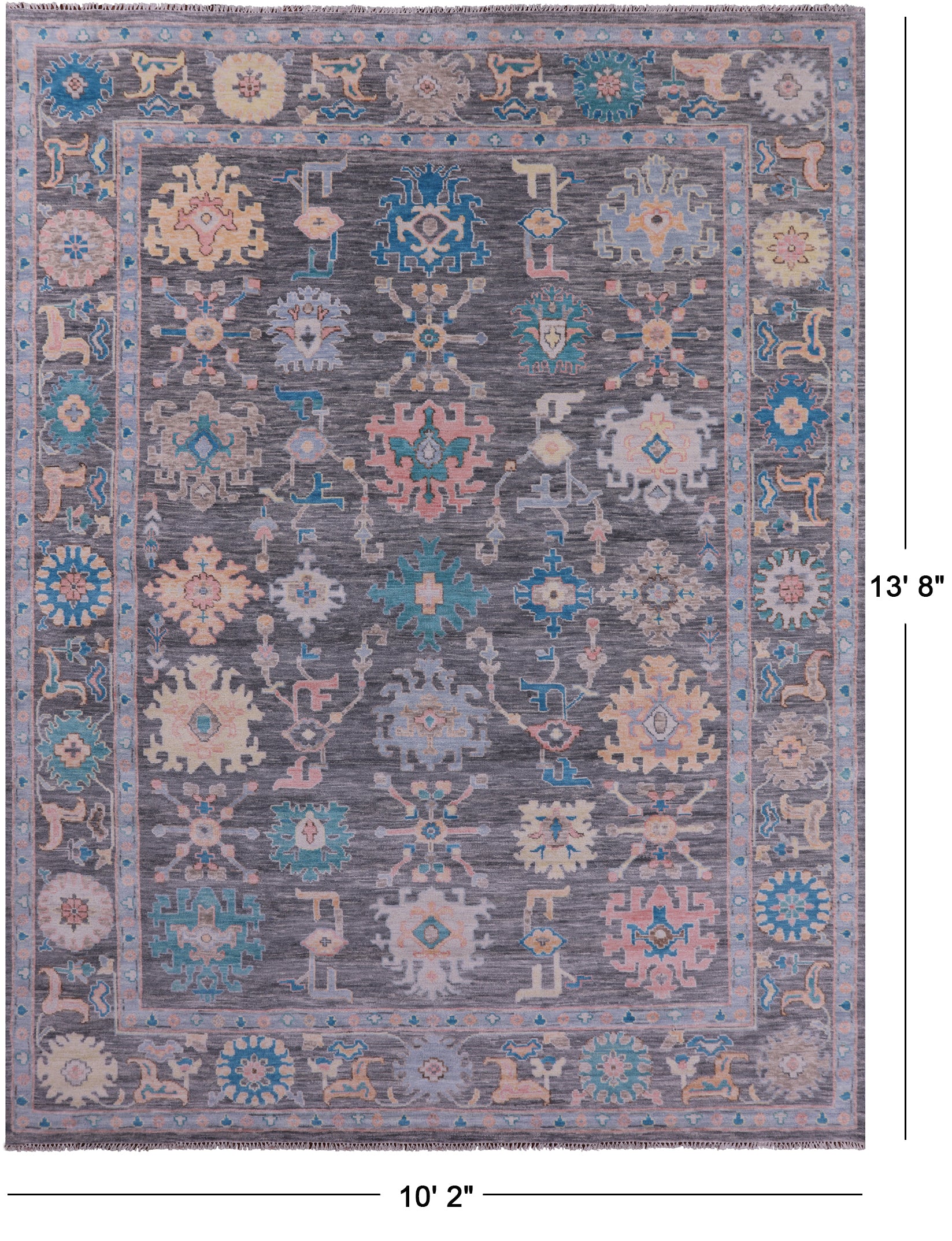 Grey Turkish Oushak Hand Knotted Wool Rug - 10' 2" X 13' 8" - Golden Nile