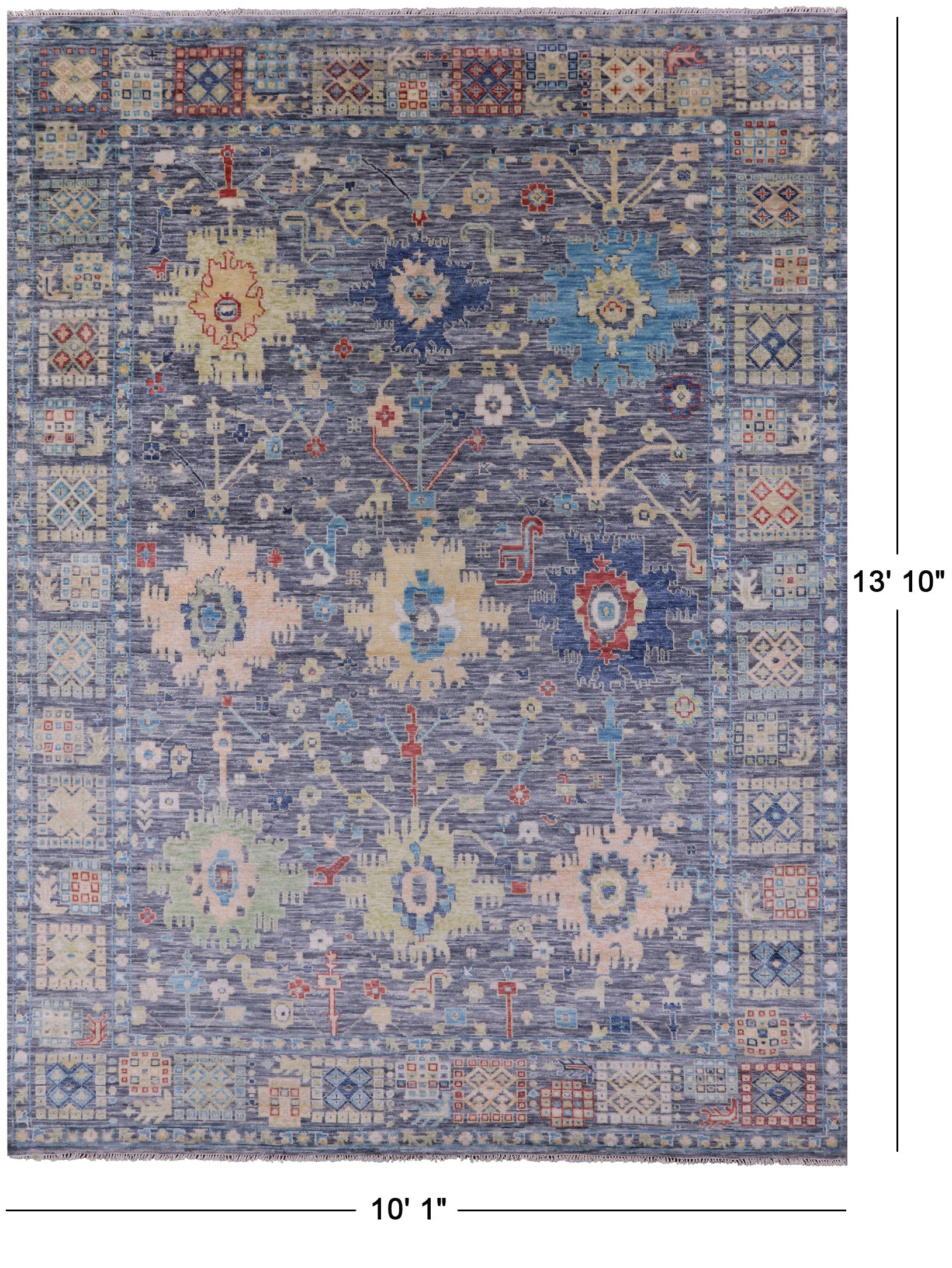 Grey Turkish Oushak Hand Knotted Wool Rug - 10' 1" X 13' 10" - Golden Nile