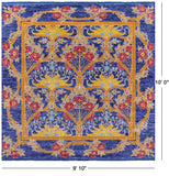 Blue Square William Morris Hand Knotted Wool Rug - 9' 10" X 10' 0" - Golden Nile