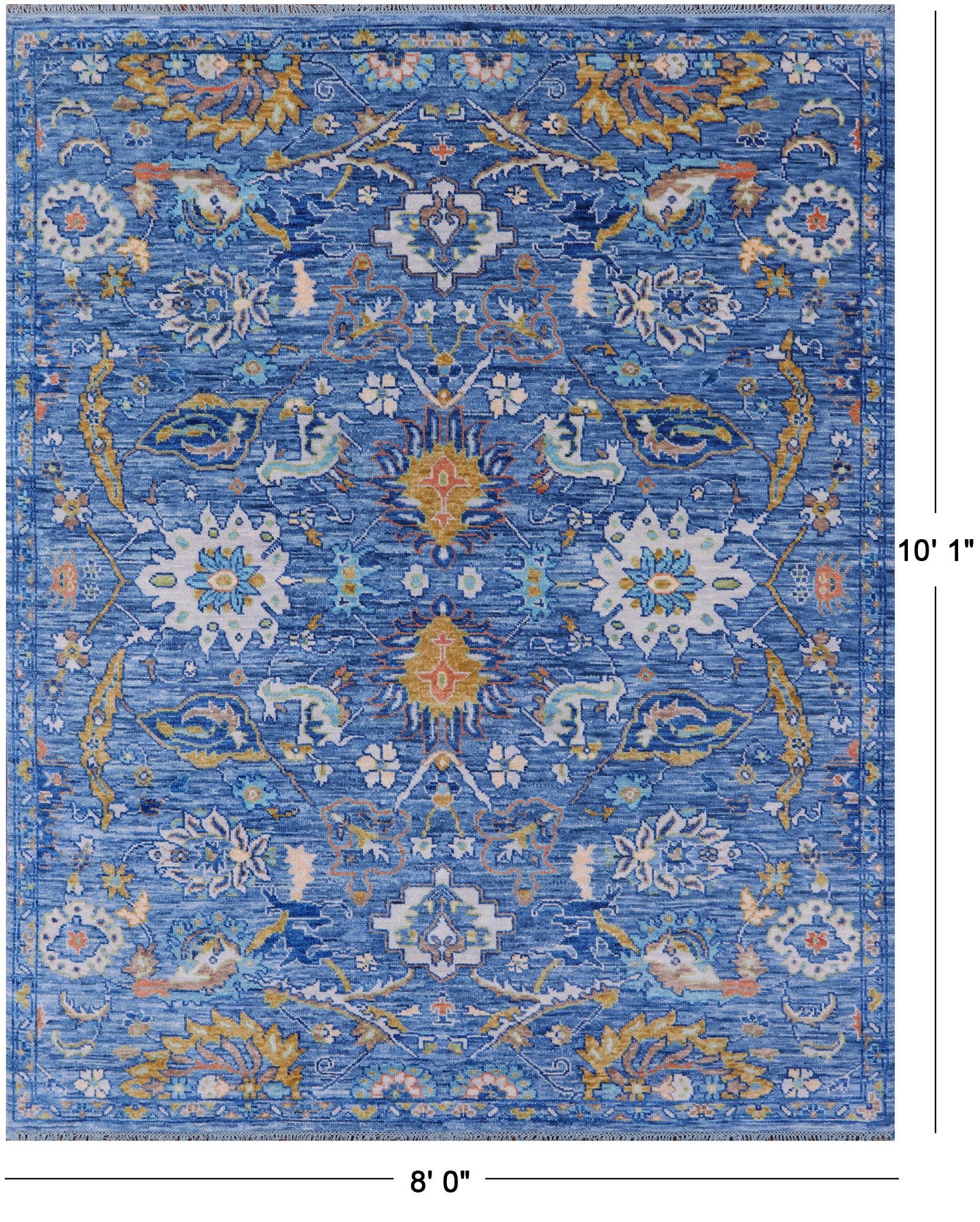 Blue Turkish Oushak Handmade Wool Rug - 8' 0" X 10' 1" - Golden Nile