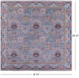 Grey Square William Morris Hand Knotted Wool Rug - 9' 11" X 10' 3" - Golden Nile