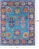 Blue Turkish Oushak Hand Knotted Wool Rug - 9' 1" X 11' 10" - Golden Nile