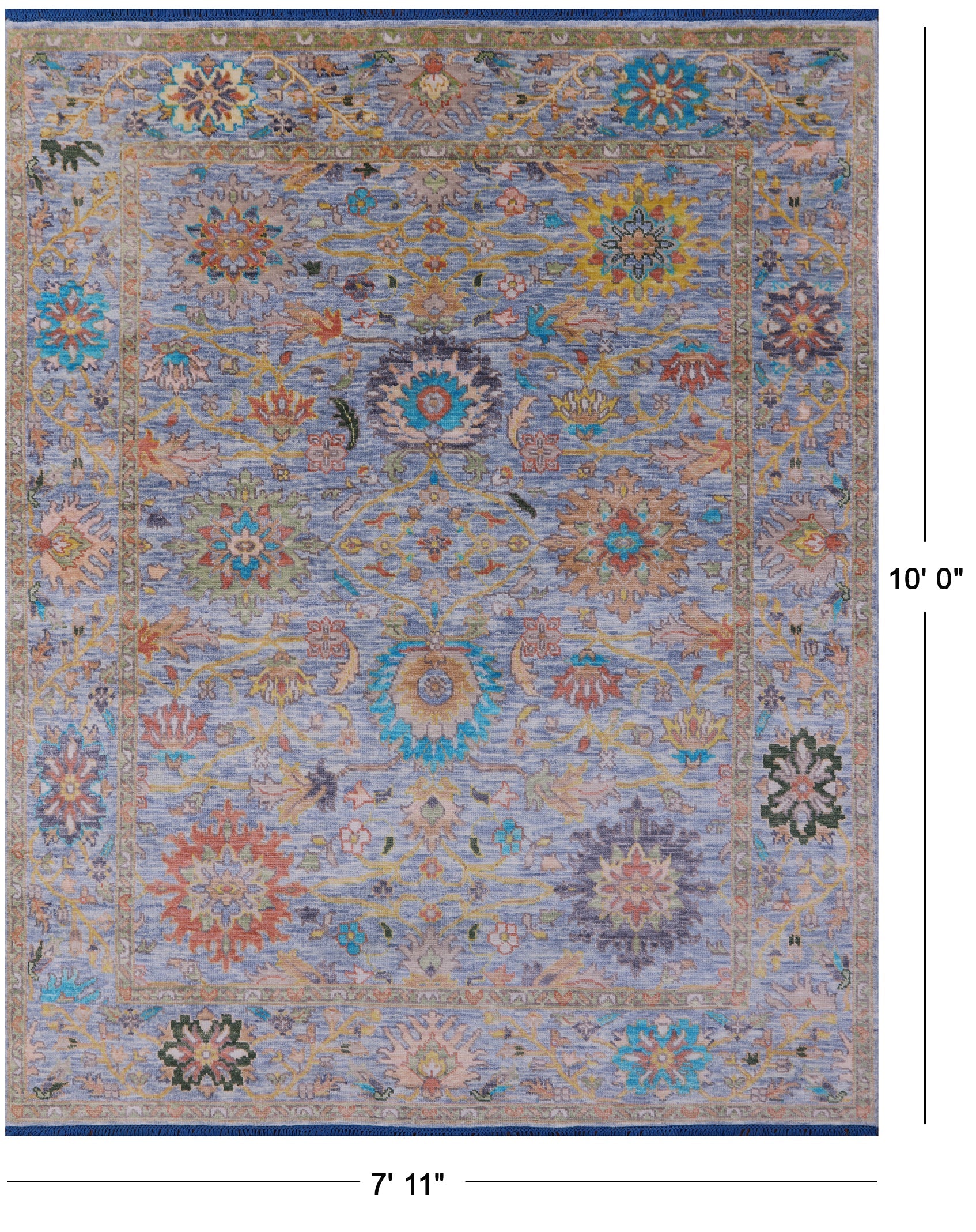 Blue Turkish Oushak Hand Knotted Wool Rug - 7' 11" X 10' 0" - Golden Nile