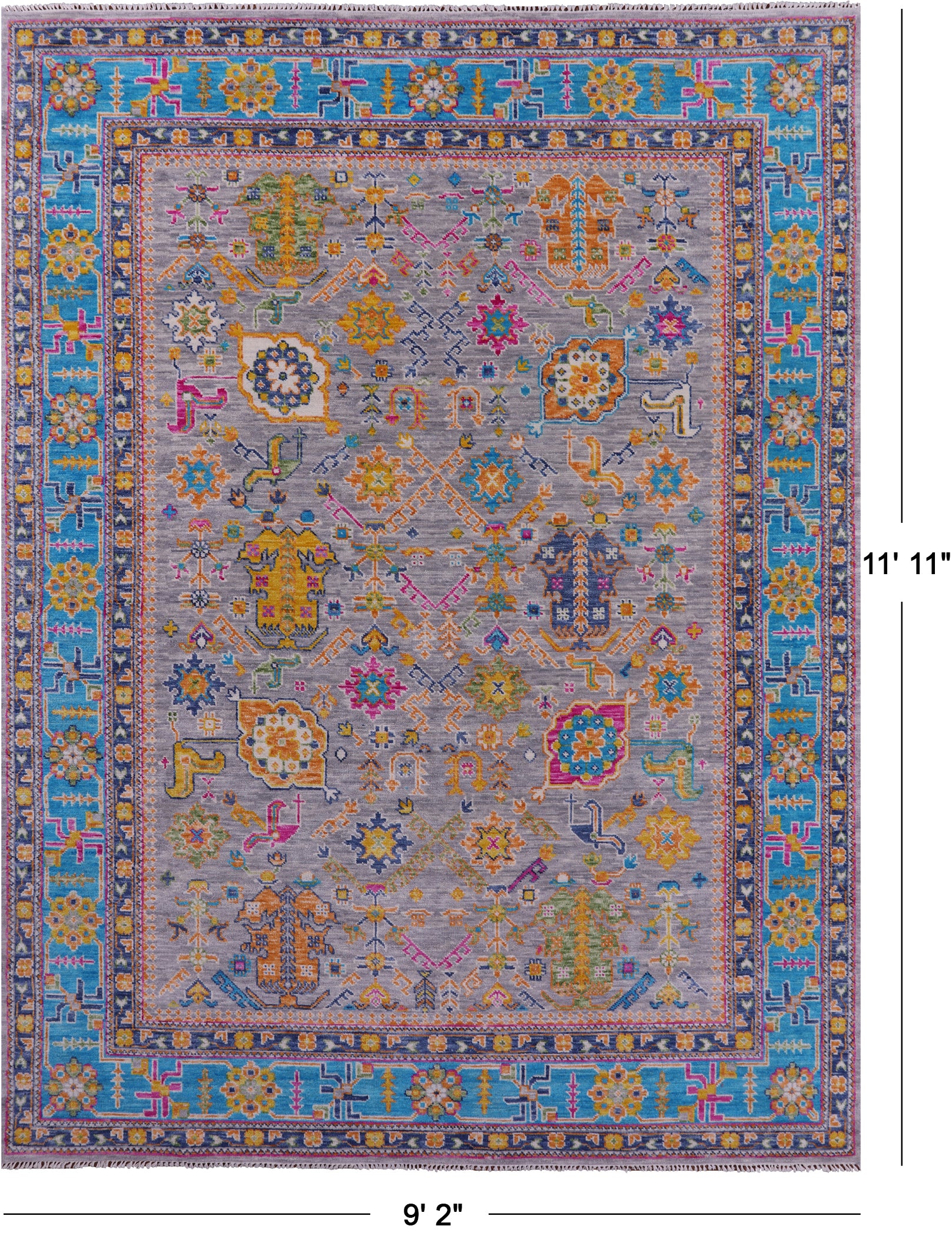 Grey Turkish Oushak Hand Knotted Wool Rug - 9' 2" X 11' 11" - Golden Nile