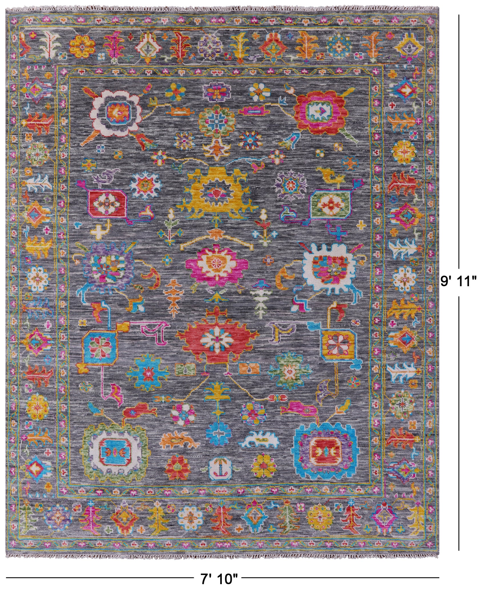 Grey Turkish Oushak Hand Knotted Wool Rug - 7' 10" X 9' 11" - Golden Nile