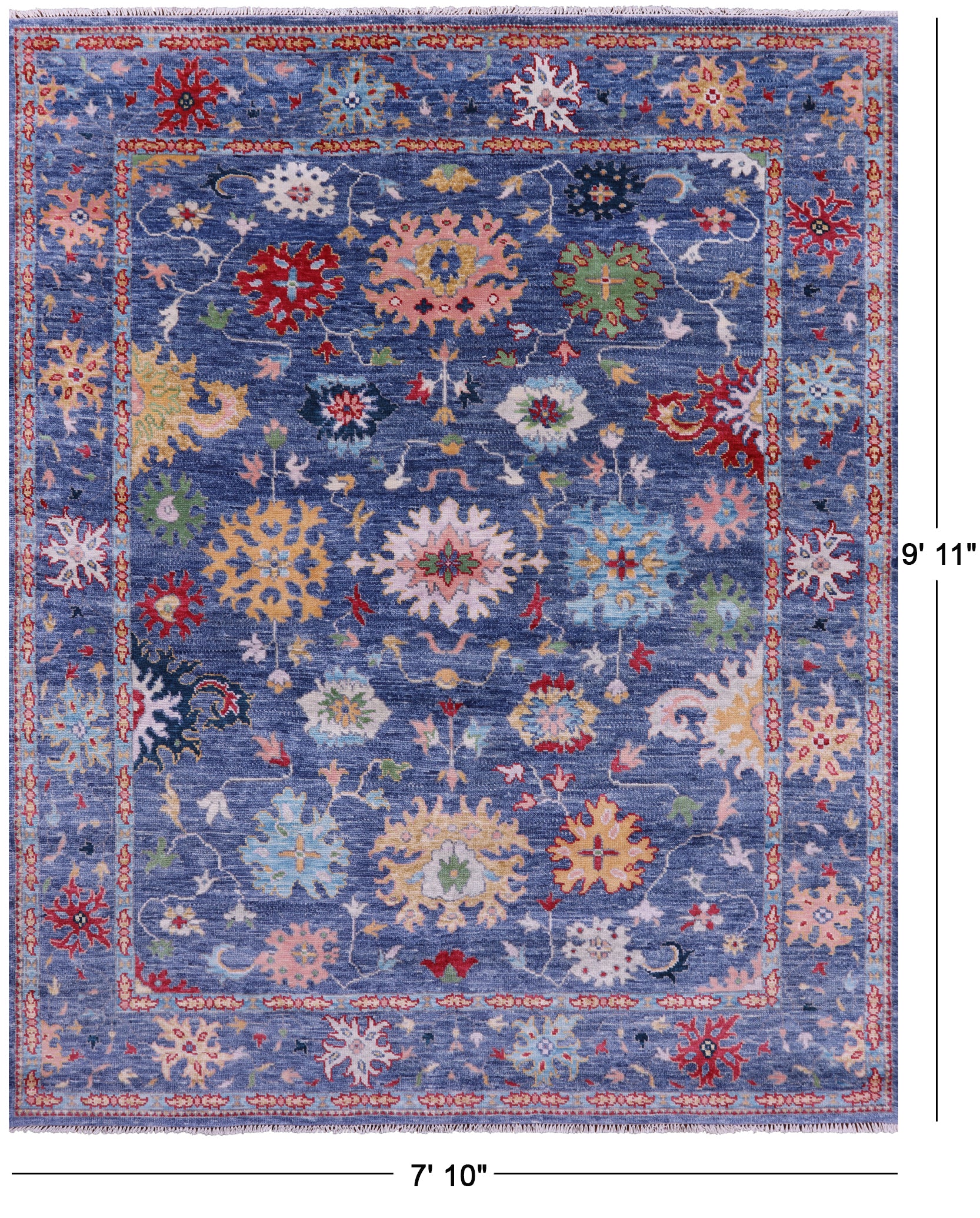 Blue Turkish Oushak Hand Knotted Wool Rug - 7' 10" X 9' 11" - Golden Nile