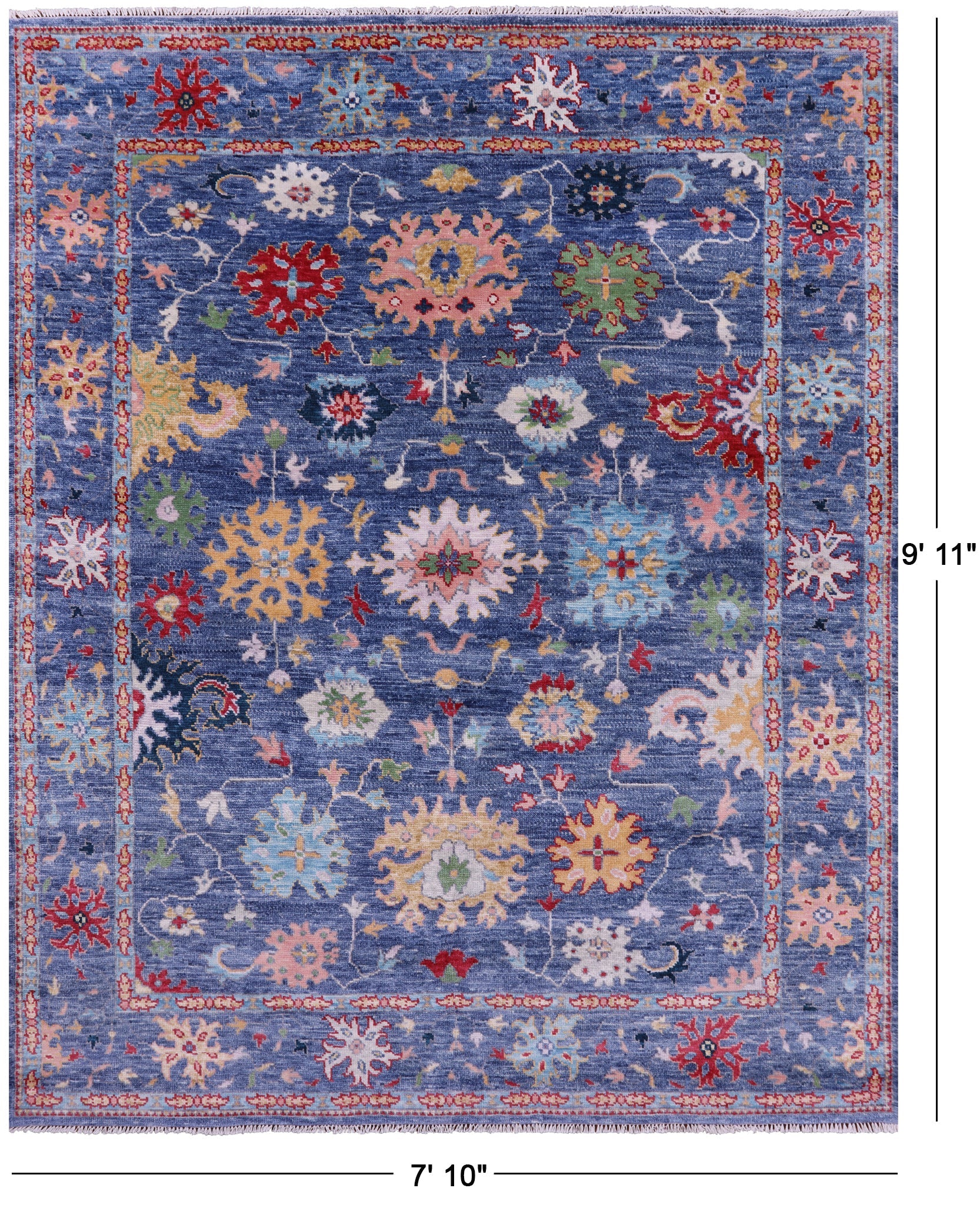 Blue Turkish Oushak Hand Knotted Wool Rug - 7' 10" X 9' 11" - Golden Nile