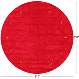 Red Round Persian Gabbeh Hand Knotted Wool Rug - 6' 0" X 6' 0" - Golden Nile