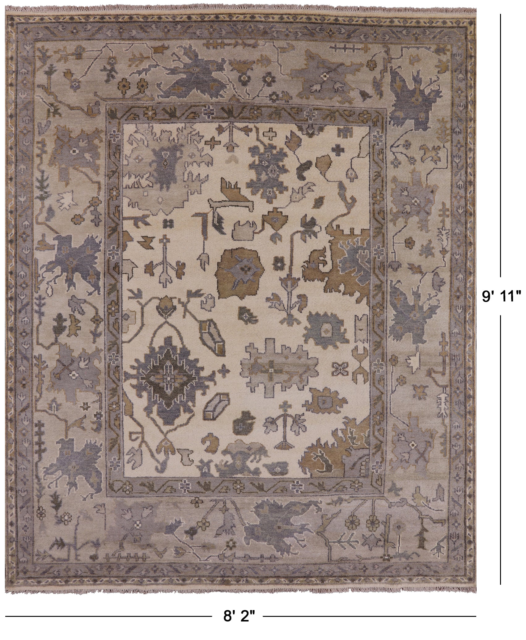 Ivory Turkish Oushak Handmade Wool Area Rug - 8' 2" X 9' 11" - Golden Nile