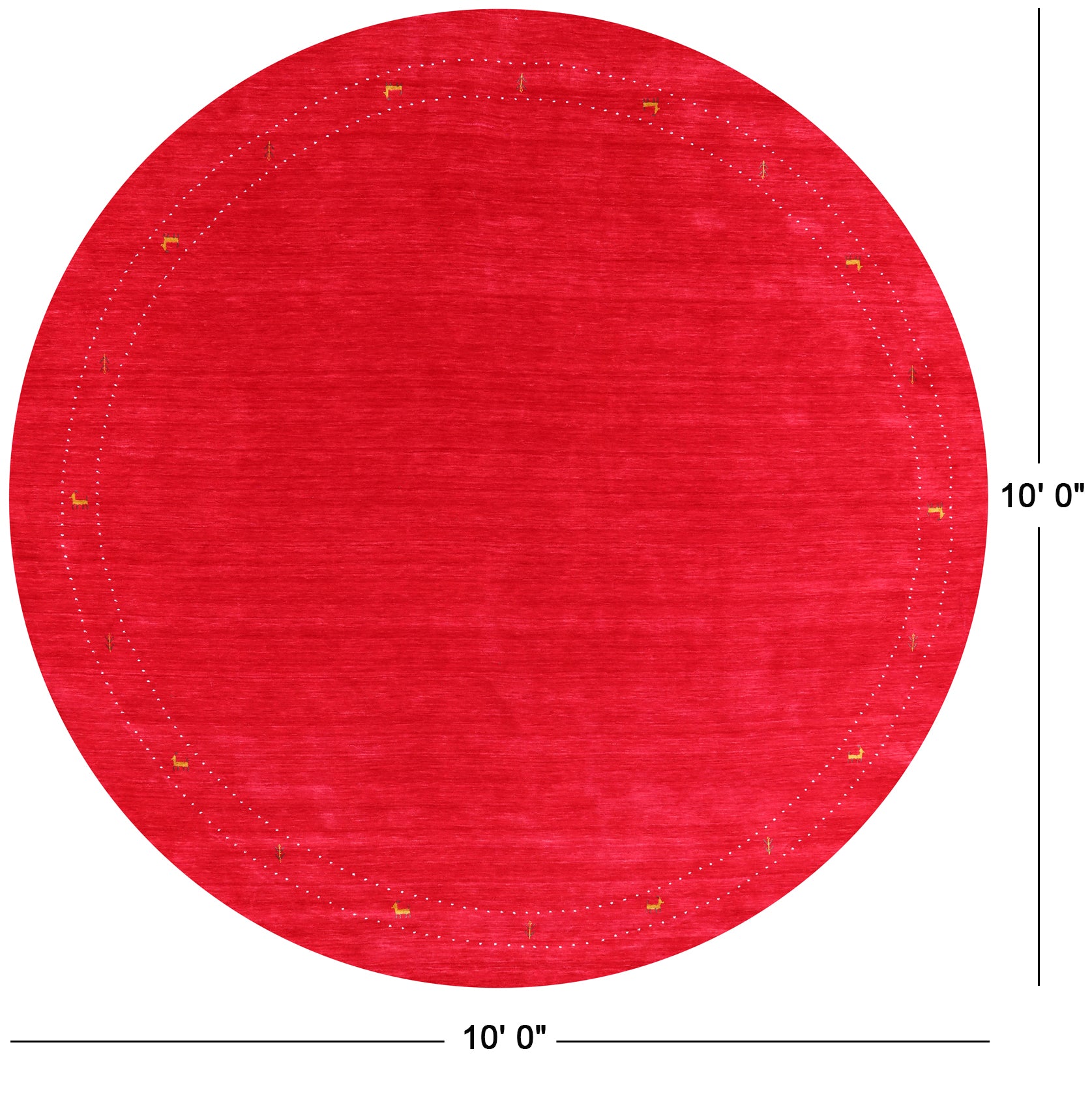Red Round Persian Gabbeh Hand Knotted Wool Rug - 10' 0" X 10' 0" - Golden Nile