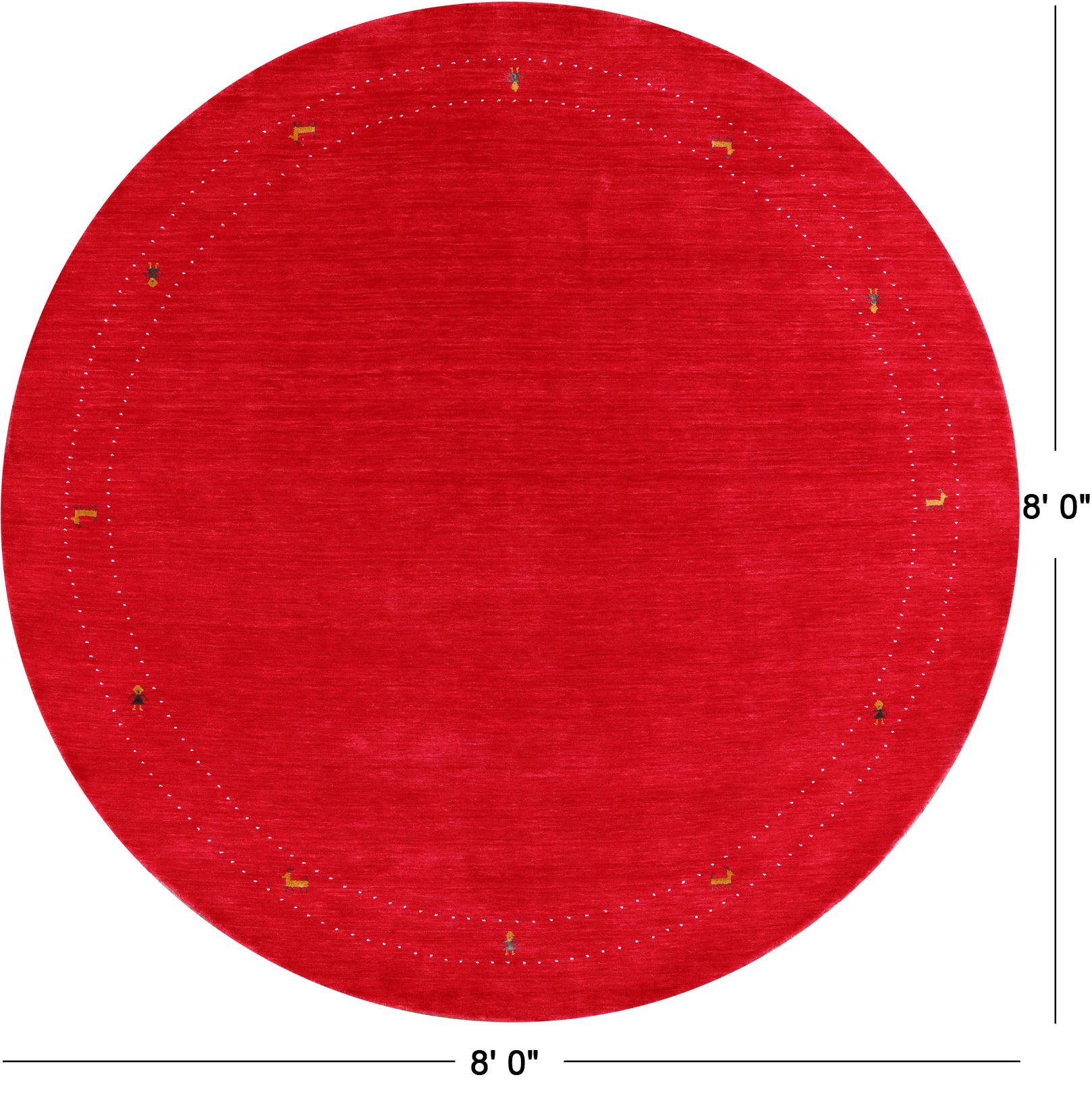 Red Round Persian Gabbeh Hand Knotted Wool Rug - 8' 0" X 8' 0" - Golden Nile