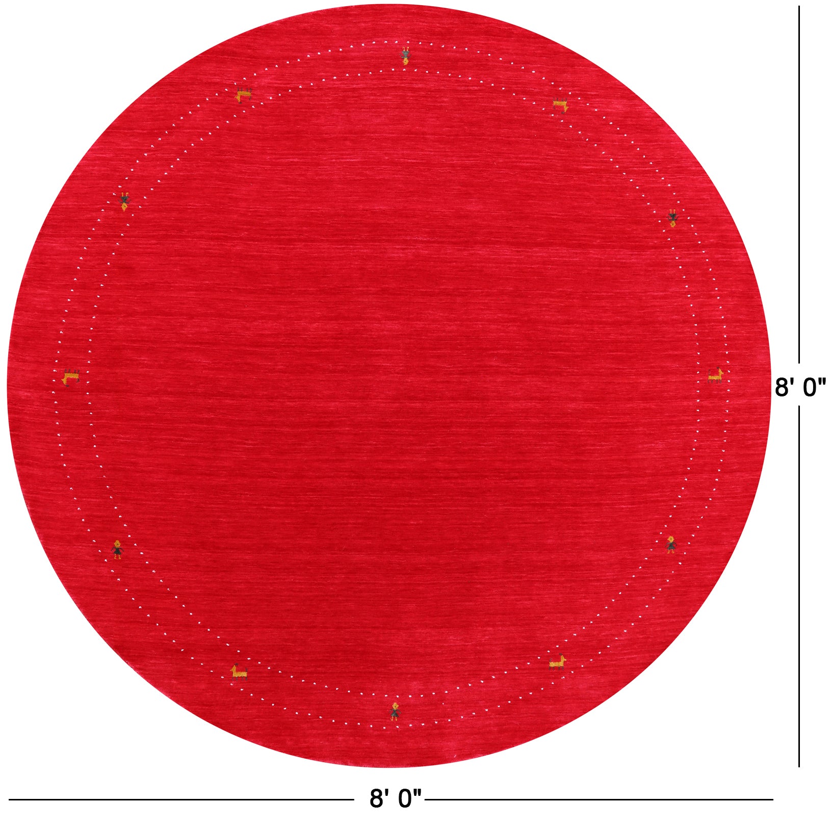Red Round Persian Gabbeh Hand Knotted Wool Rug - 8' 0" X 8' 0" - Golden Nile