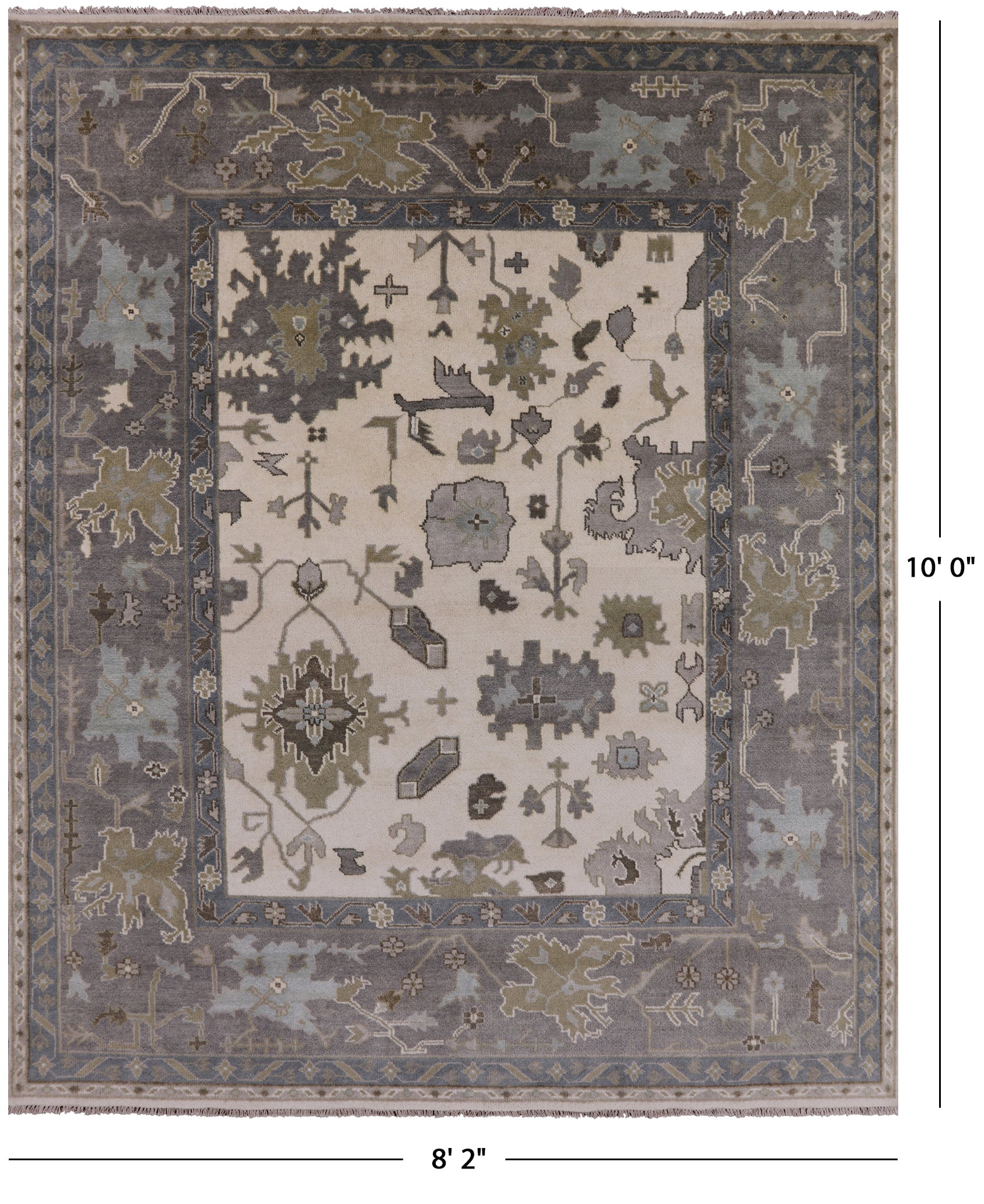 Ivory Turkish Oushak Hand Knotted Wool Area Rug - 8' 2" X 10' 0" - Golden Nile