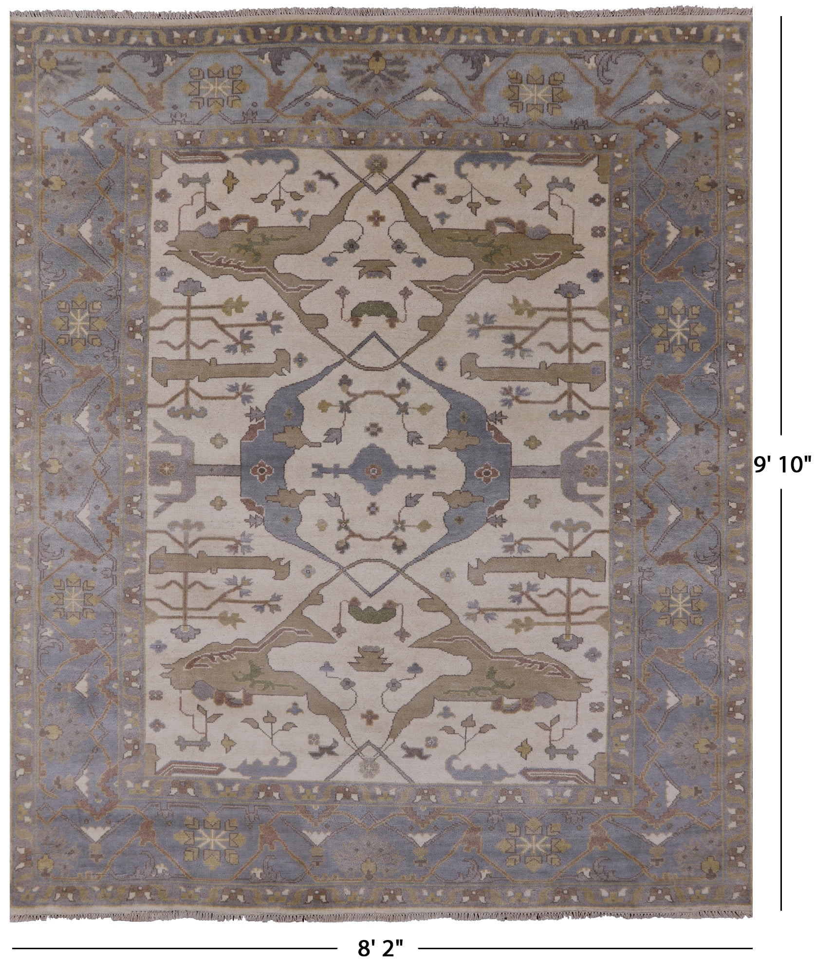 Ivory Turkish Oushak Hand Knotted Wool Area Rug - 8' 2" X 9' 10" - Golden Nile