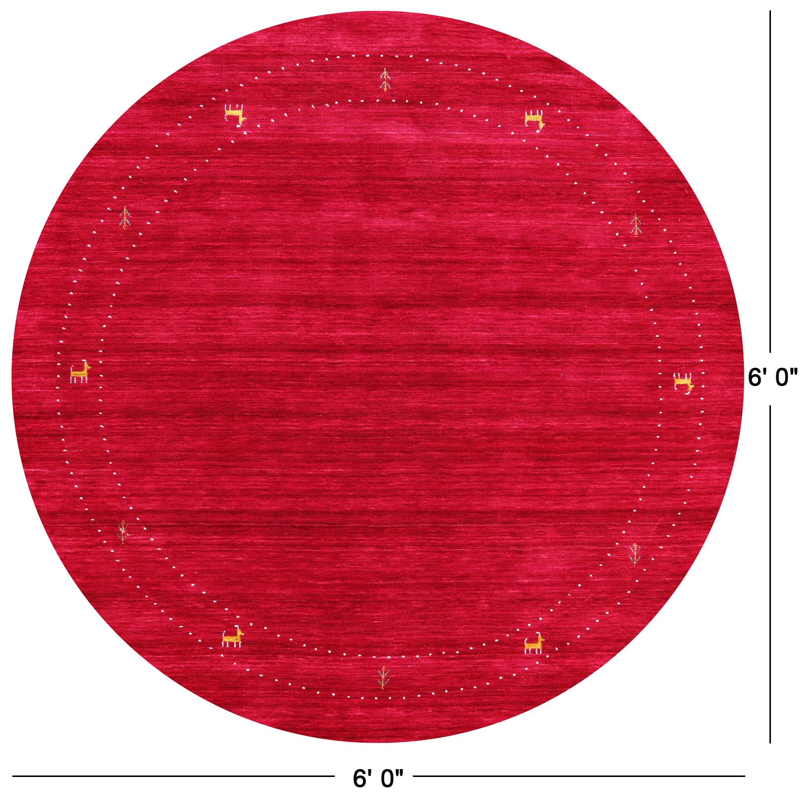 Red Round Persian Gabbeh Handmade Wool Rug - 6' 0" X 6' 0" - Golden Nile