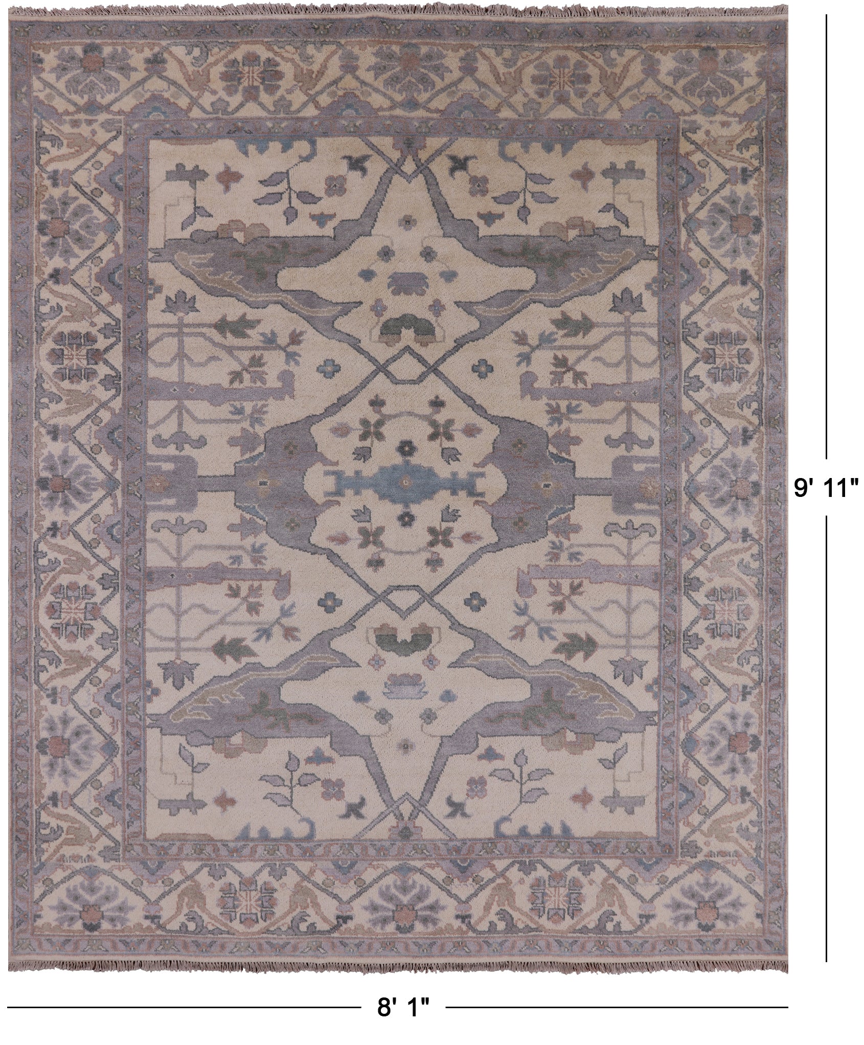 Ivory Turkish Oushak Hand Knotted Wool Area Rug - 8' 1" X 9' 11" - Golden Nile
