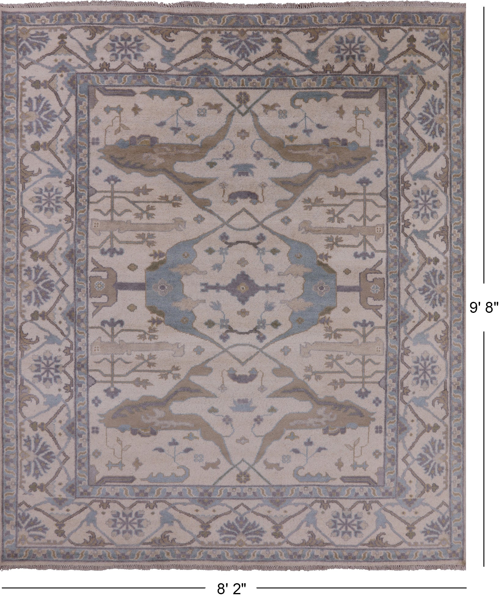 Ivory Turkish Oushak Handmade Wool Area Rug - 8' 2" X 9' 8" - Golden Nile