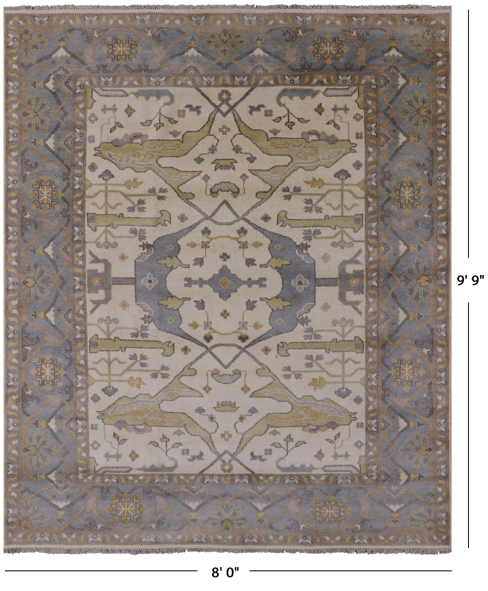 Ivory Turkish Oushak Hand Knotted Wool Area Rug - 8' 0" X 9' 9" - Golden Nile
