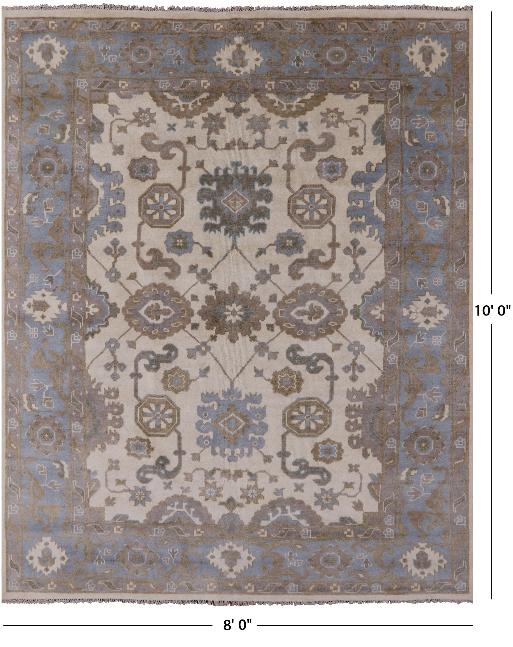 Ivory Turkish Oushak Hand Knotted Wool Area Rug - 8' 0" X 10' 0" - Golden Nile
