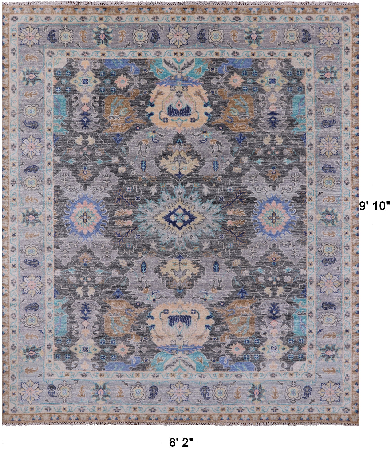 Grey Turkish Oushak Hand Knotted Wool Rug - 8' 2" X 9' 10" - Golden Nile