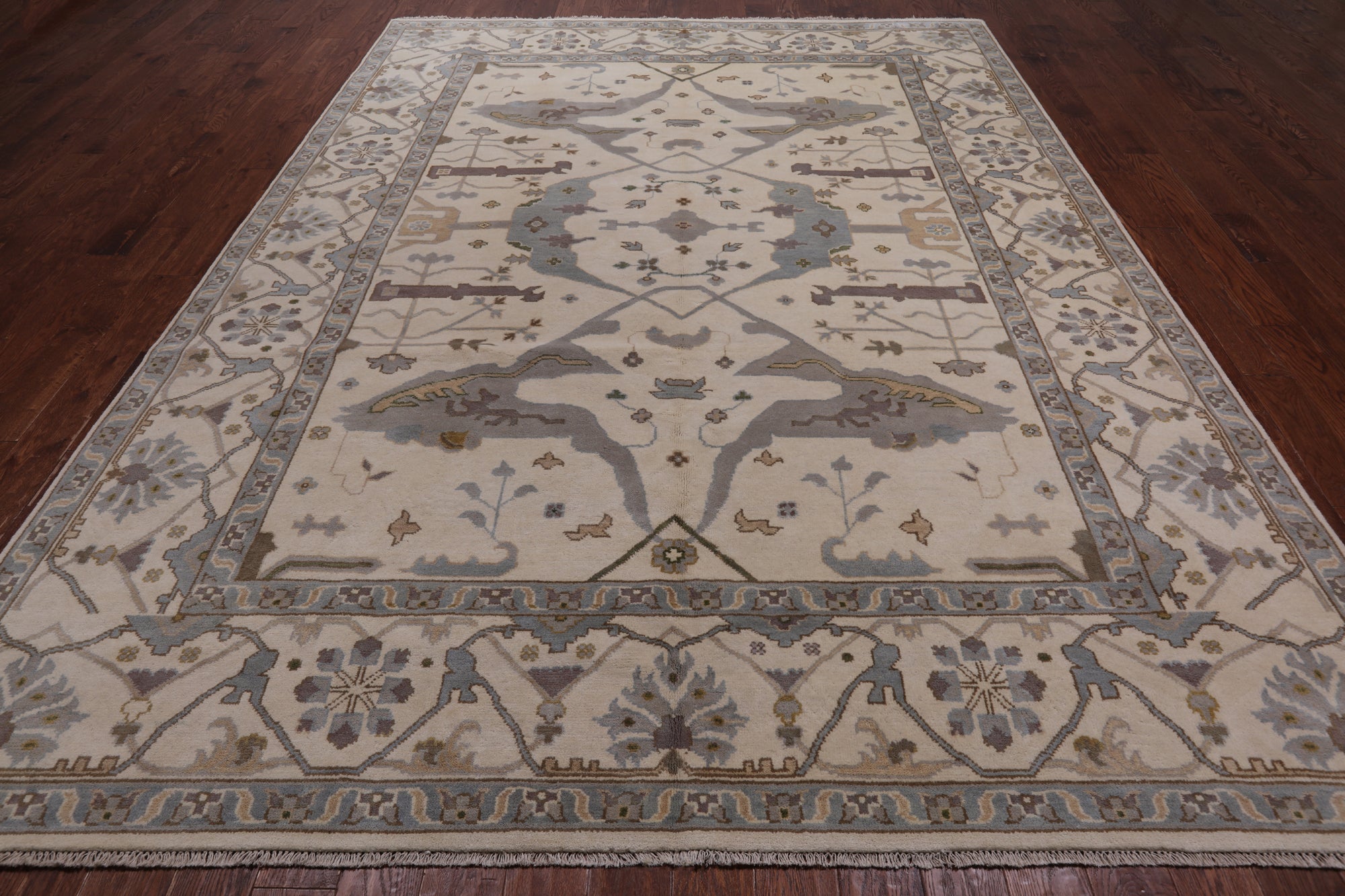 Ivory Turkish Oushak Hand Knotted Wool Area Rug - 8' 11" X 11' 10"