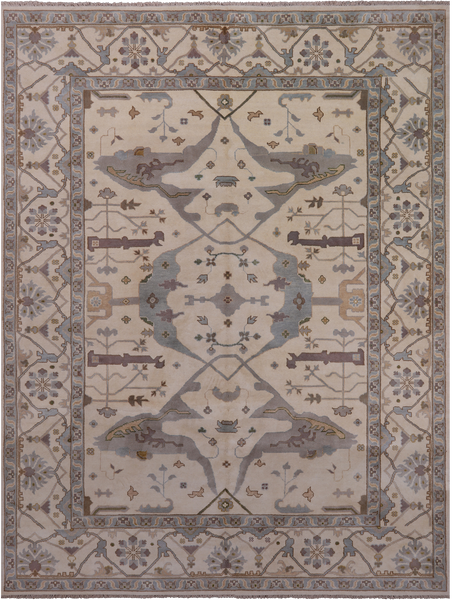 Ivory Turkish Oushak Hand Knotted Wool Area Rug - 8' 11" X 11' 10"