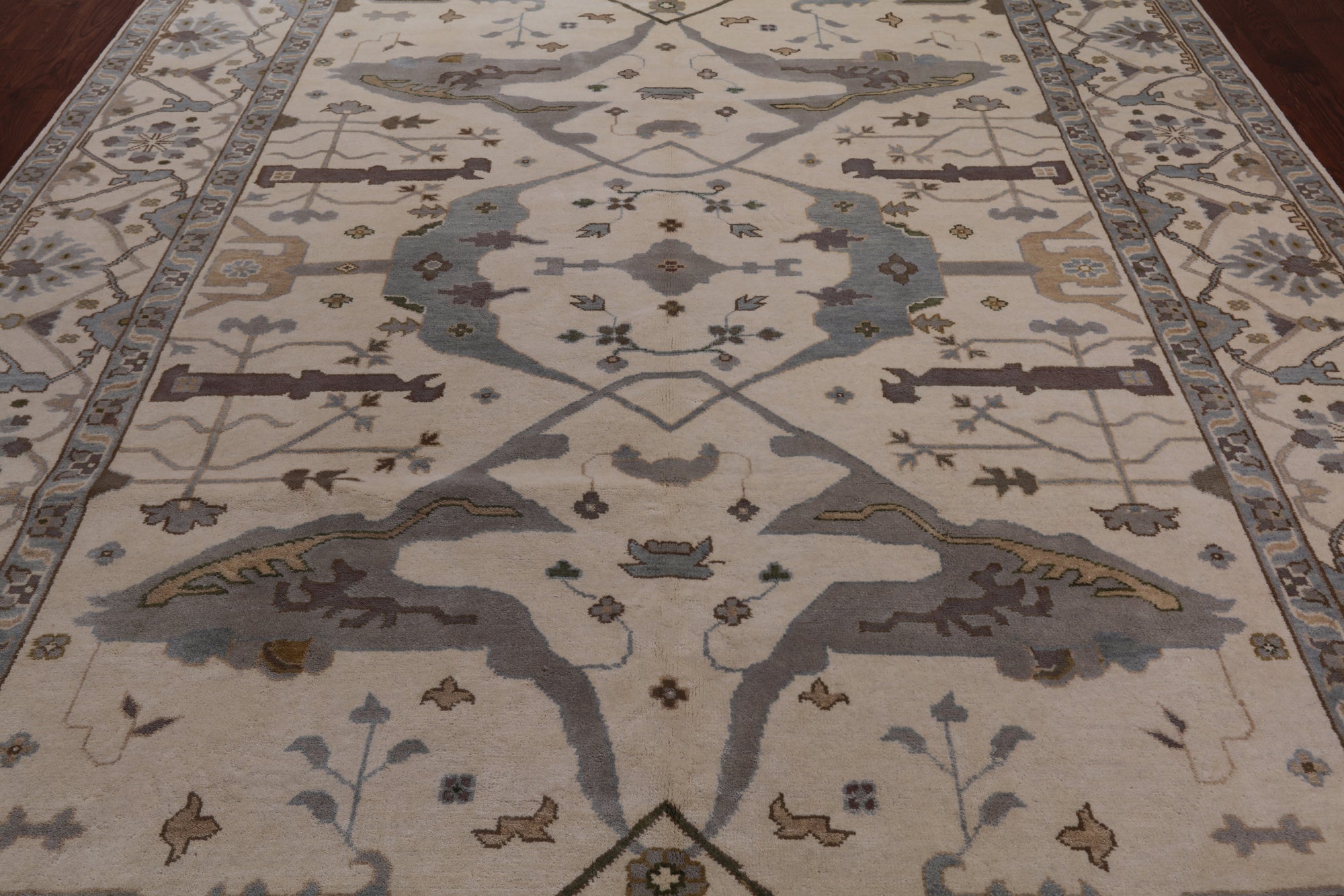 Ivory Turkish Oushak Hand Knotted Wool Area Rug - 8' 11" X 11' 10"