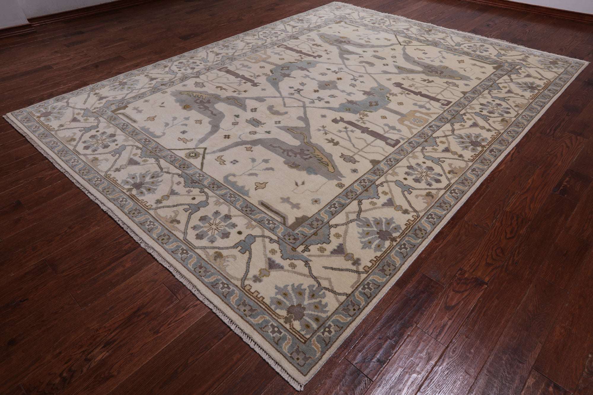 Ivory Turkish Oushak Hand Knotted Wool Area Rug - 8' 11" X 11' 10"