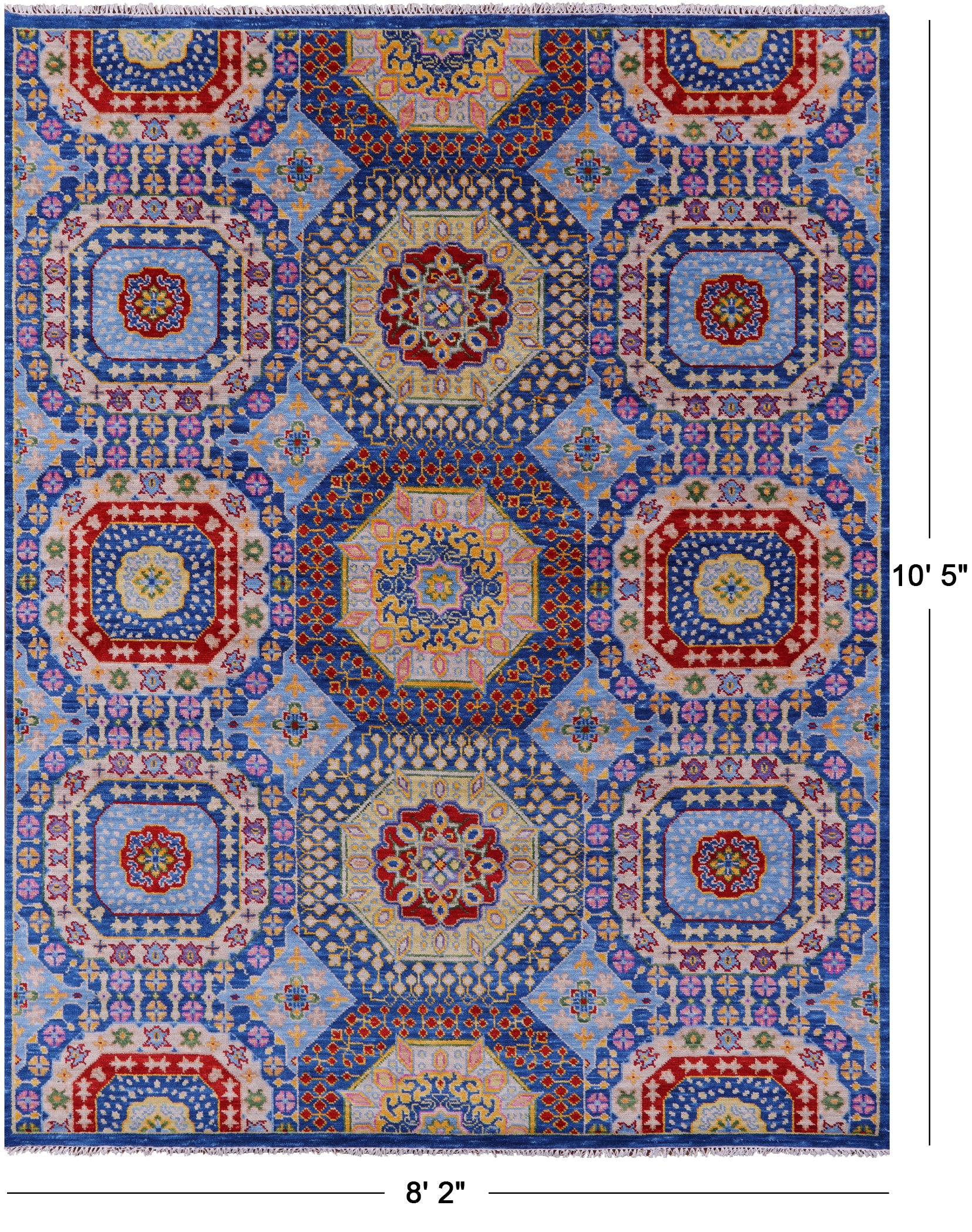Geometric Persian Mamluk Handmade Wool Rug - 8' 2" X 10' 5" - Golden Nile