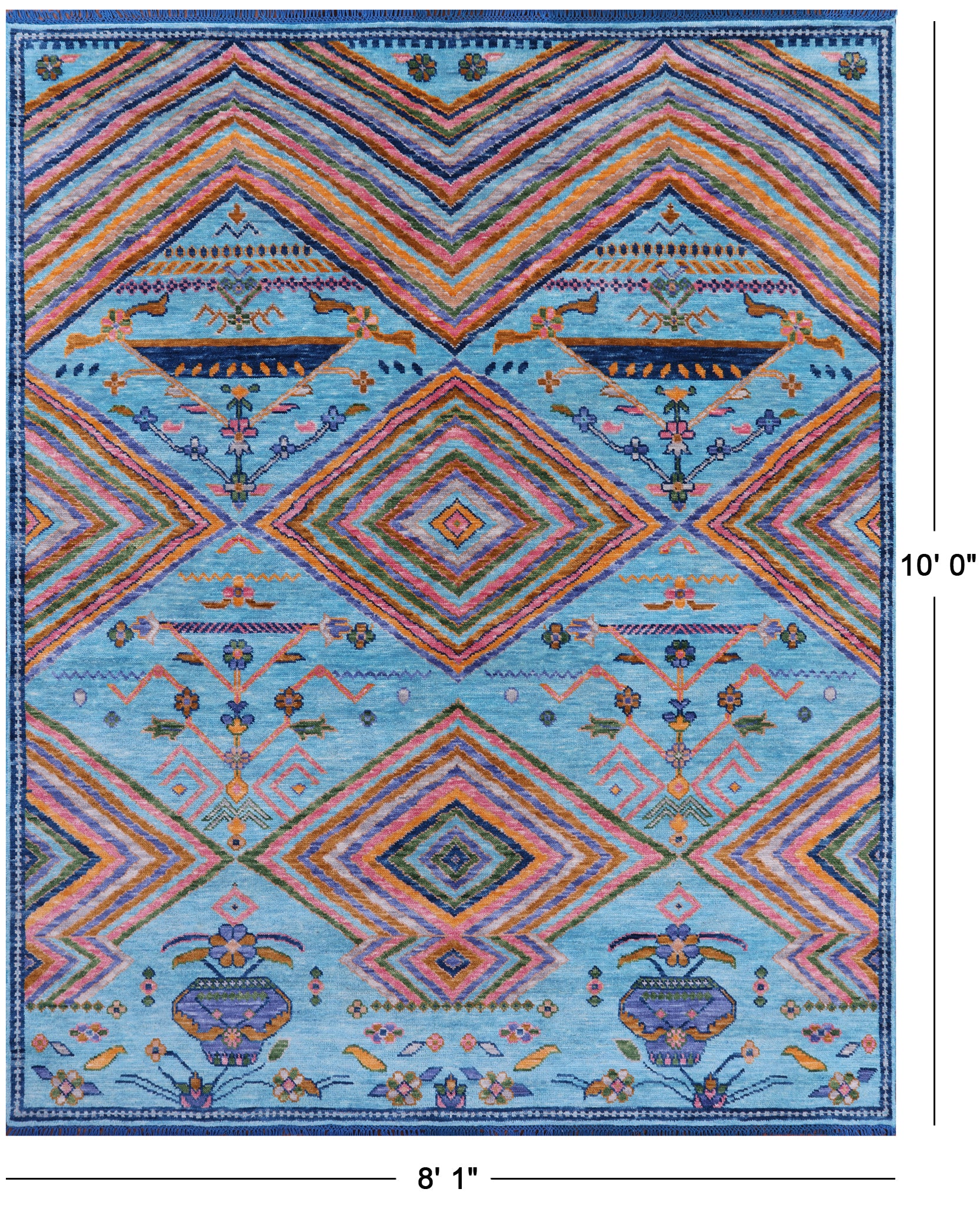 Blue Tribal Moroccan Handmade Wool Rug - 8' 1" X 10' 0" - Golden Nile