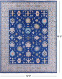 Blue Turkish Oushak Hand Knotted Wool Rug - 12' 0" X 15' 2" - Golden Nile