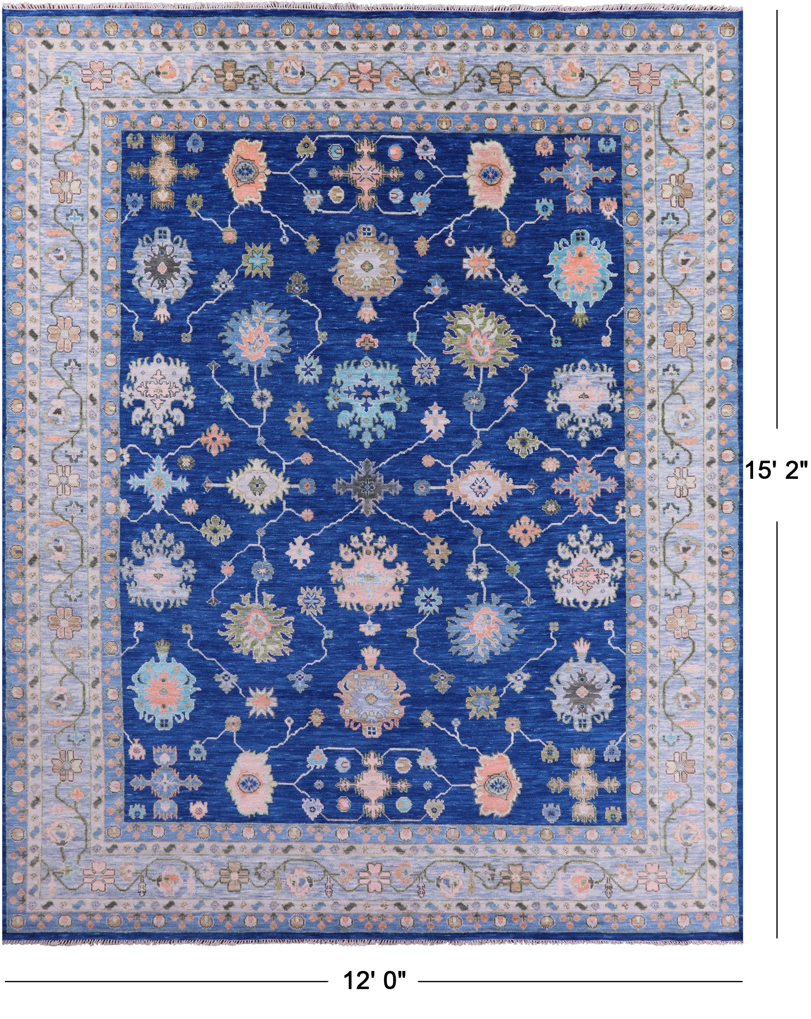 Blue Turkish Oushak Hand Knotted Wool Rug - 12' 0" X 15' 2" - Golden Nile