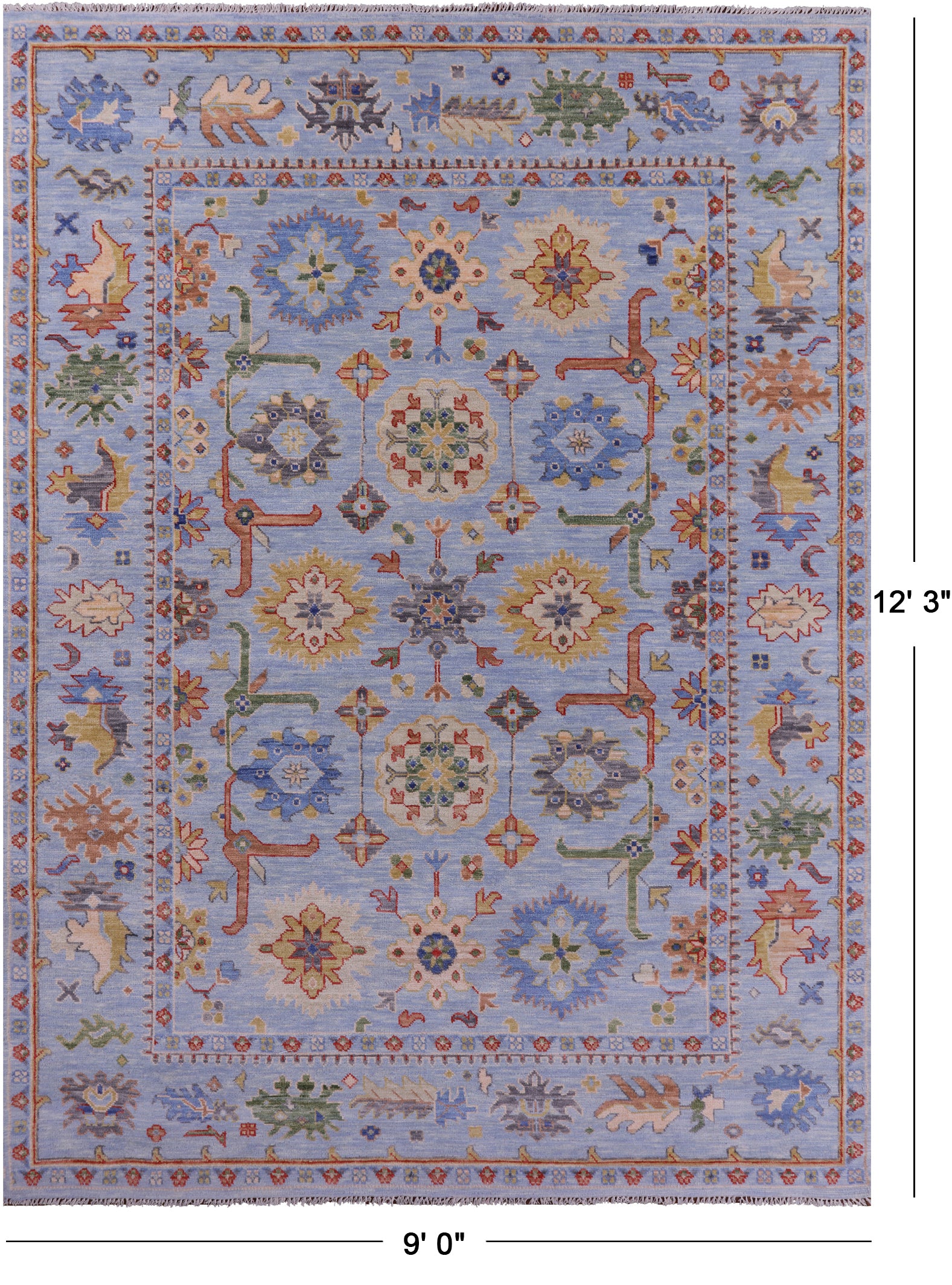 Blue Turkish Oushak Hand Knotted Wool Rug - 9' 0" X 12' 3" - Golden Nile
