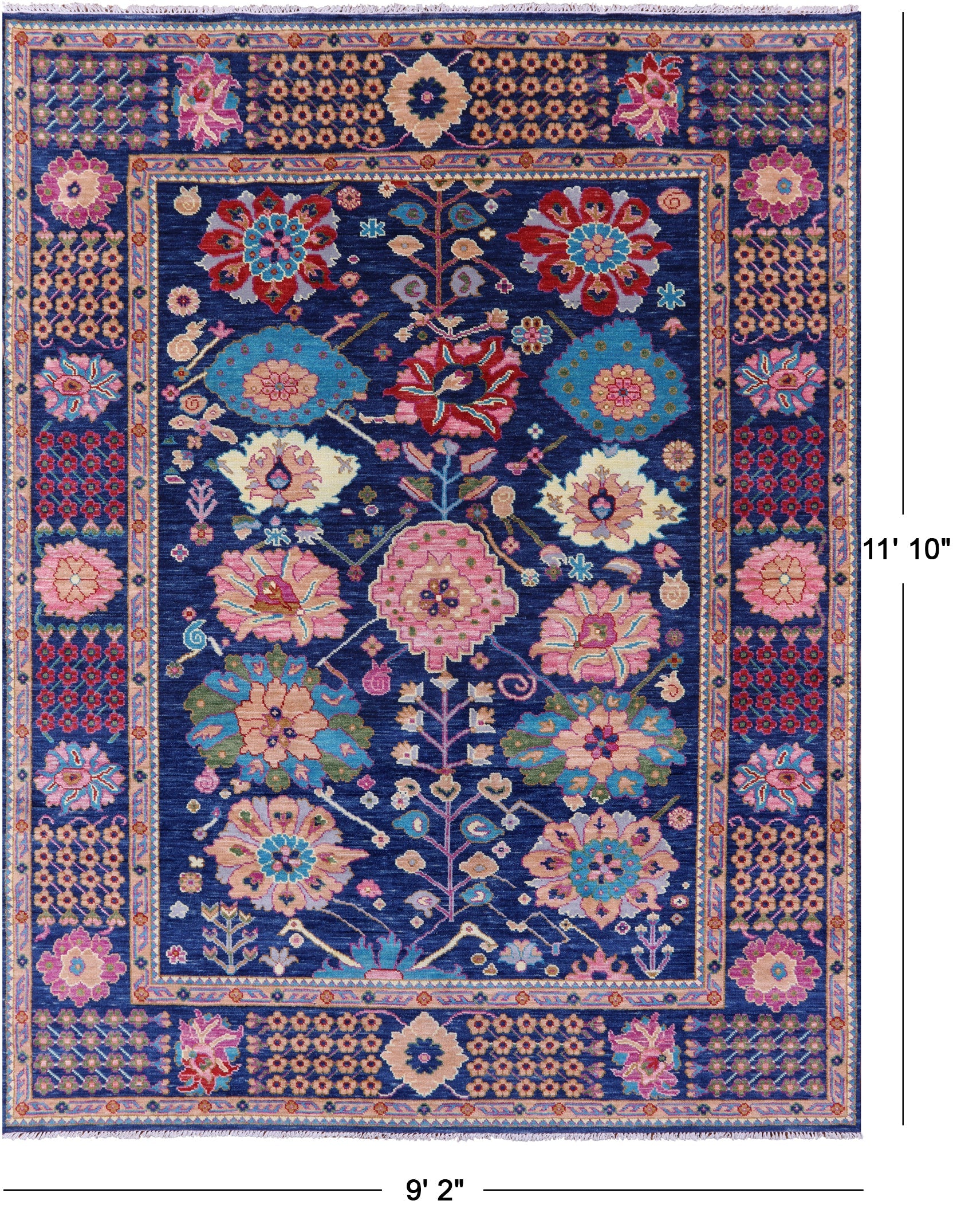 Blue Turkish Oushak Hand Knotted Wool Rug - 9' 2" X 11' 10" - Golden Nile