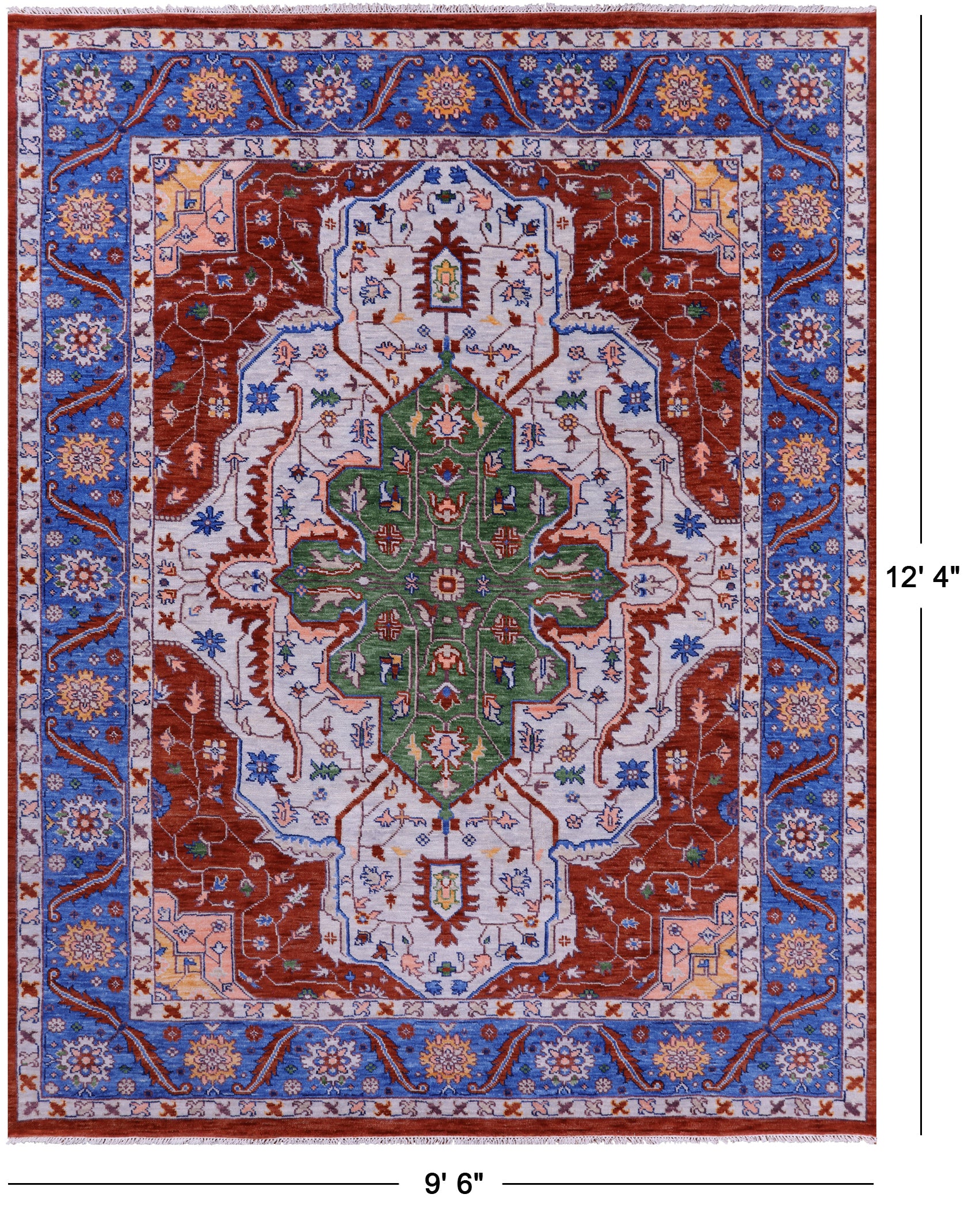 Persian Fine Serapi Hand Knotted Wool Rug - 9' 6" X 12' 4" - Golden Nile