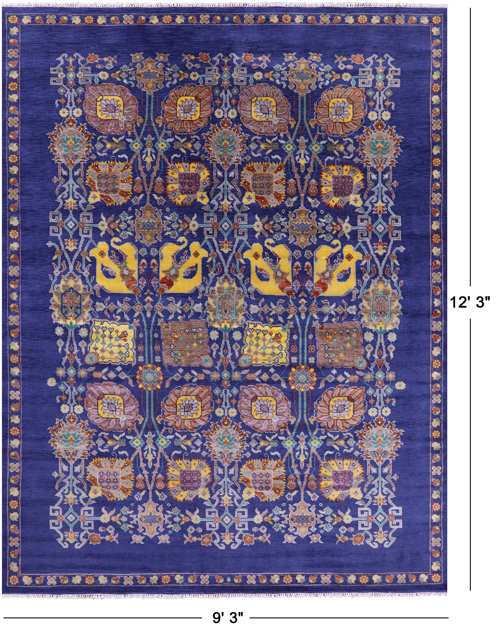 Blue Persian Tabriz Hand Knotted Wool Rug - 9' 3" X 12' 3" - Golden Nile