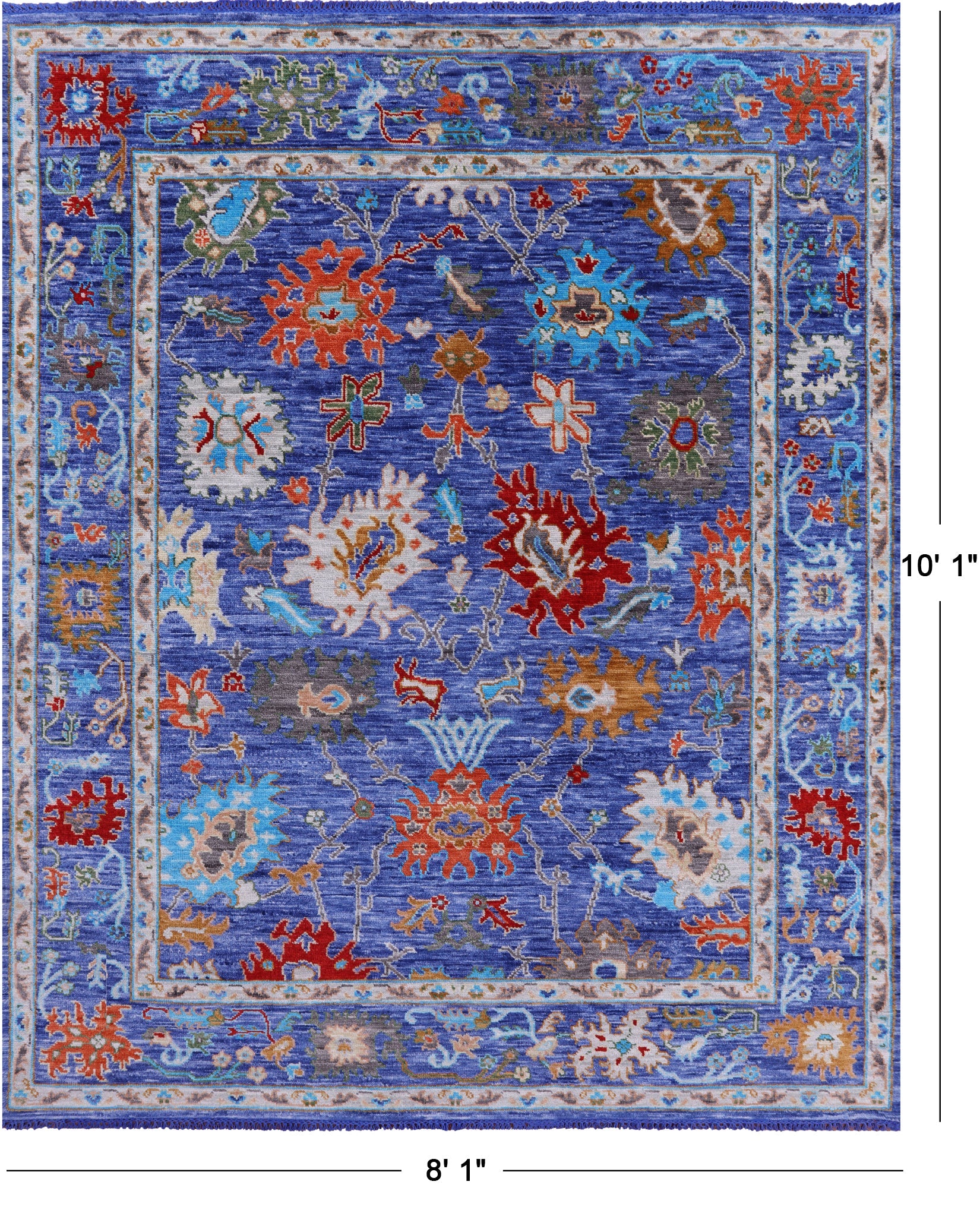Blue Turkish Oushak Hand Knotted Wool Rug - 8' 1" X 10' 1" - Golden Nile