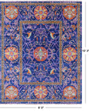 Blue William Morris Hand Knotted Wool Rug - 8' 0" X 10' 3" - Golden Nile