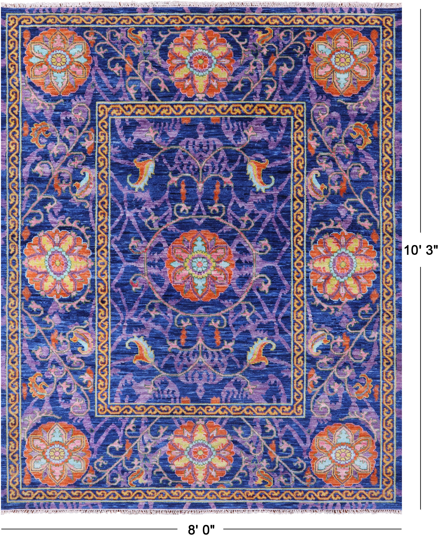 Blue William Morris Hand Knotted Wool Rug - 8' 0" X 10' 3" - Golden Nile