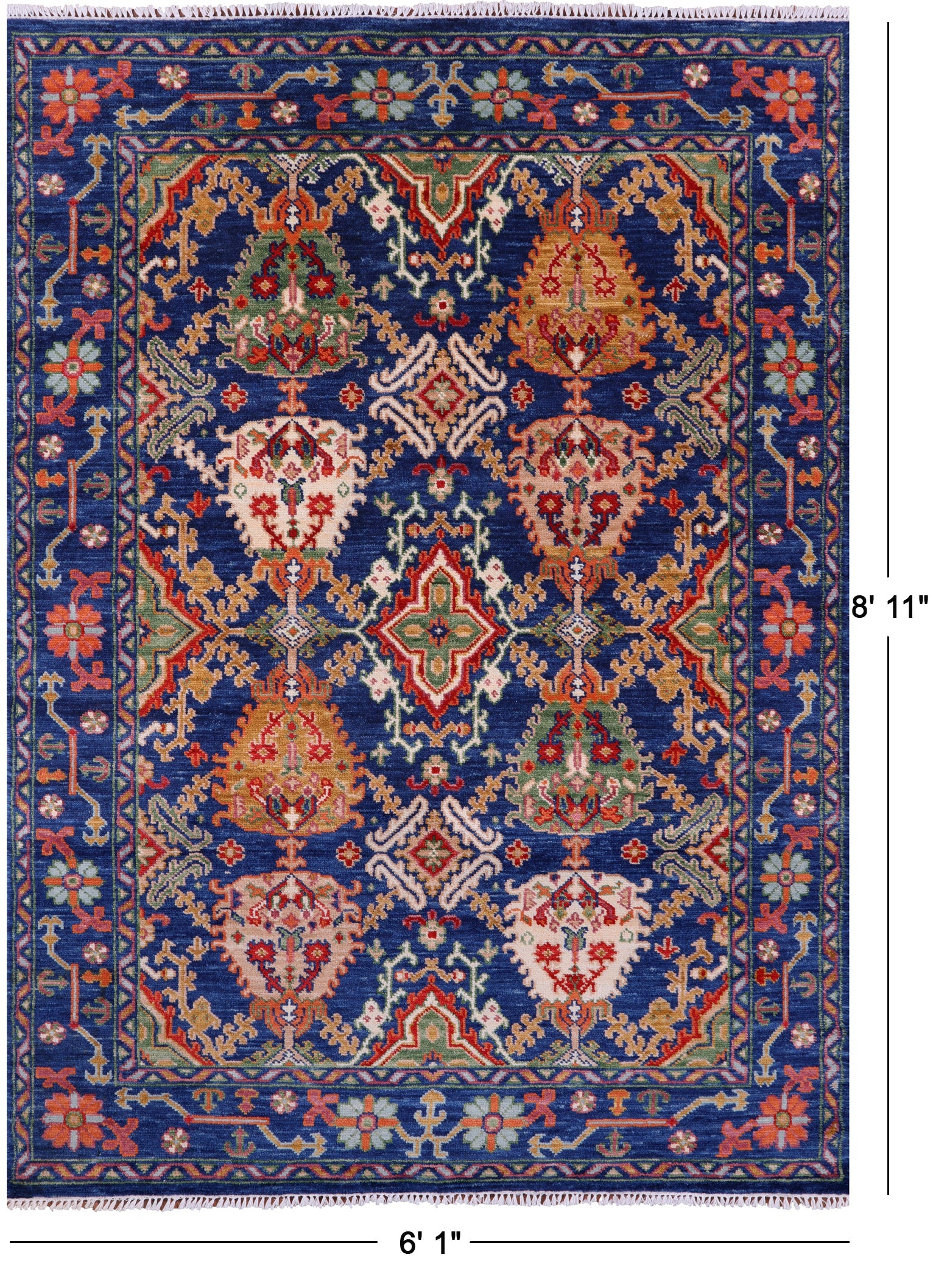 Blue Turkish Oushak Hand Knotted Wool Rug - 6' 1" X 8' 11" - Golden Nile