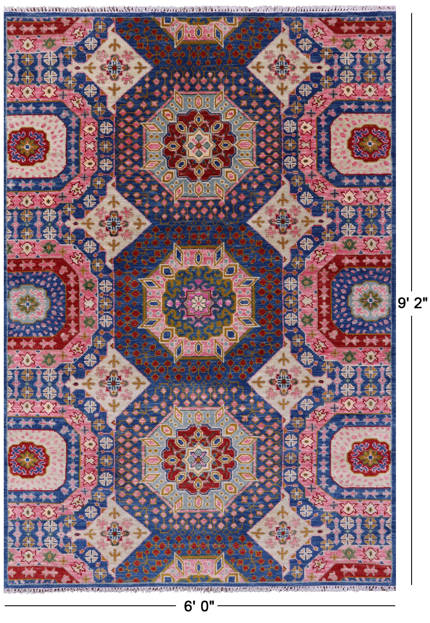 Geometric Persian Mamluk Handmade Wool Rug - 6' 0" X 9' 2" - Golden Nile