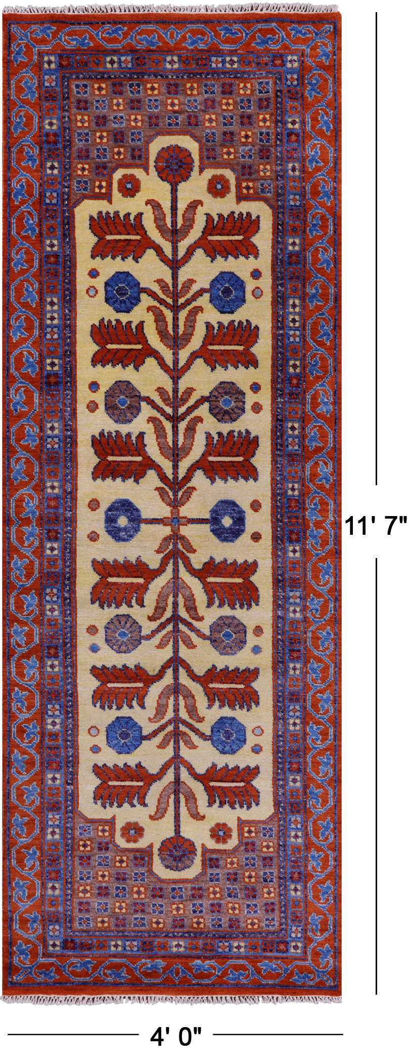 Persian Fine Serapi Handmade Wool Runner Rug - 4' 0" X 11' 7" - Golden Nile